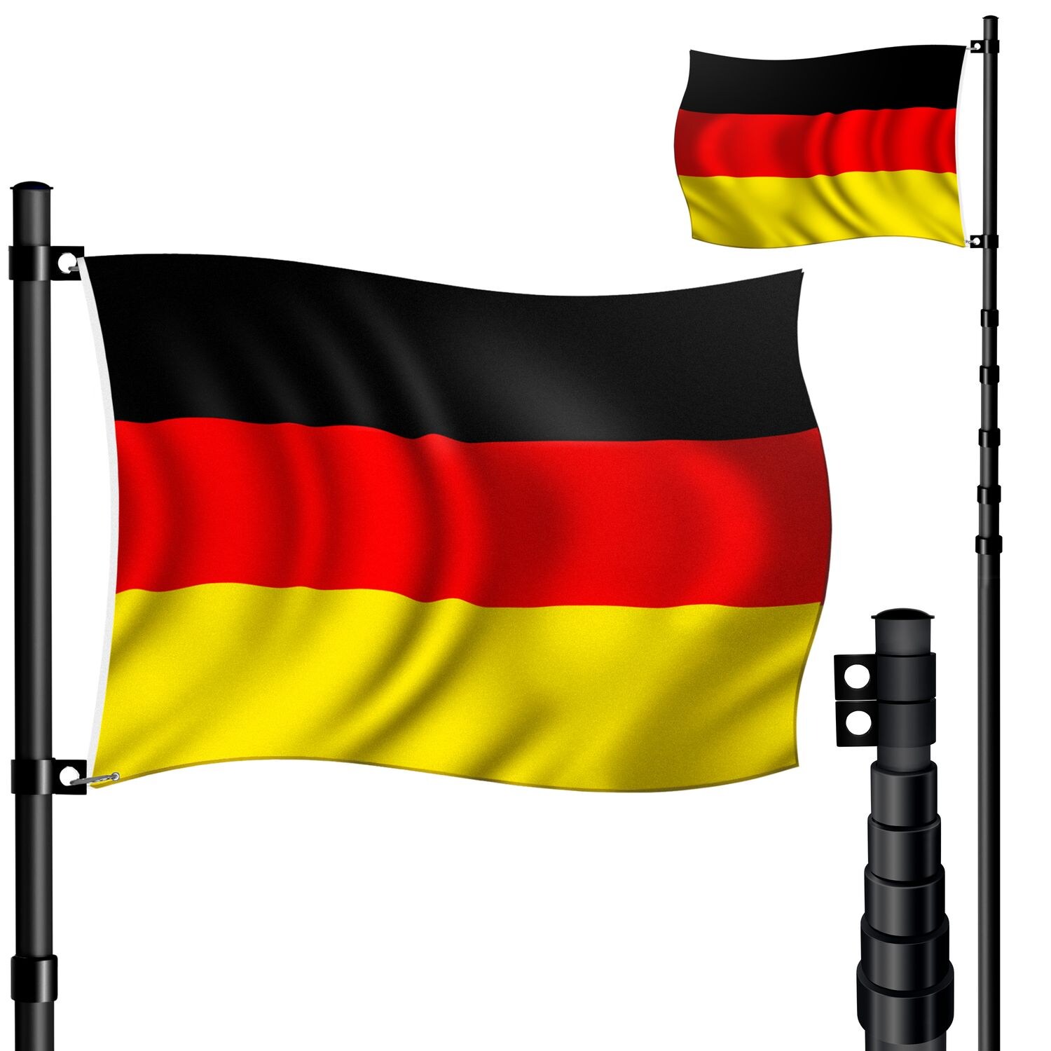 KESSER® Teleskop Fahnenmast Aluminium 6,30m Bodenhülse 60cm inkl Deutschlandfahne Höhenverstellbar Flaggenmast Mast Deutschland Flagge Alu | 04255598308090