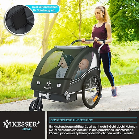 KESSER® Kinderanhänger Fahrradanhänger Sport-RX 2 in 1 Joggerfunktion  Kinderfahrradanhänger + 5-Punkt Sicherheitsgurt 360°-Vorderrad Jogger Buggy