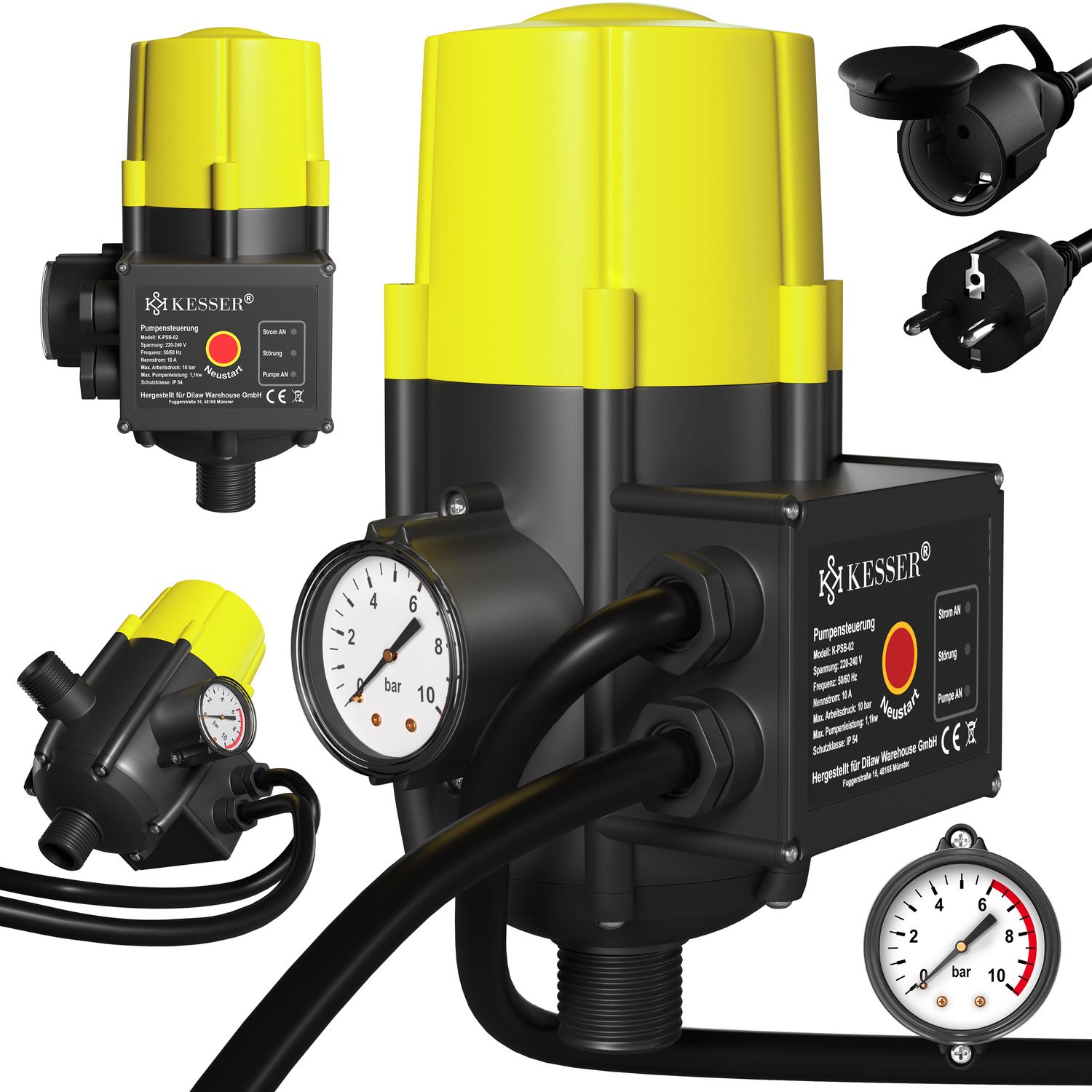 KESSER&reg; Pumpensteuerung mit Baranzeige mit Kabel 10 bar Druckw&auml;chter elektrisch Druckschalter &uuml;berwacht den Wasserdruck - automatisches Ein- und Ausschalten - Bild 1