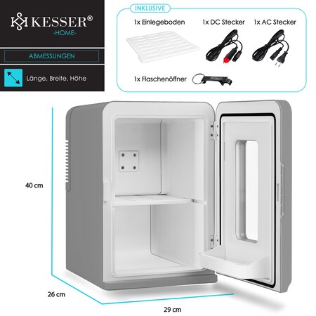 KESSER® 2in1 Mini Kühlschrank Kühlbox 15 Liter Kühl und Heizfunktion  Tragbarer AC DC 220-240V/12V Steckdose und Zigarettenanzünder Warmhaltebox