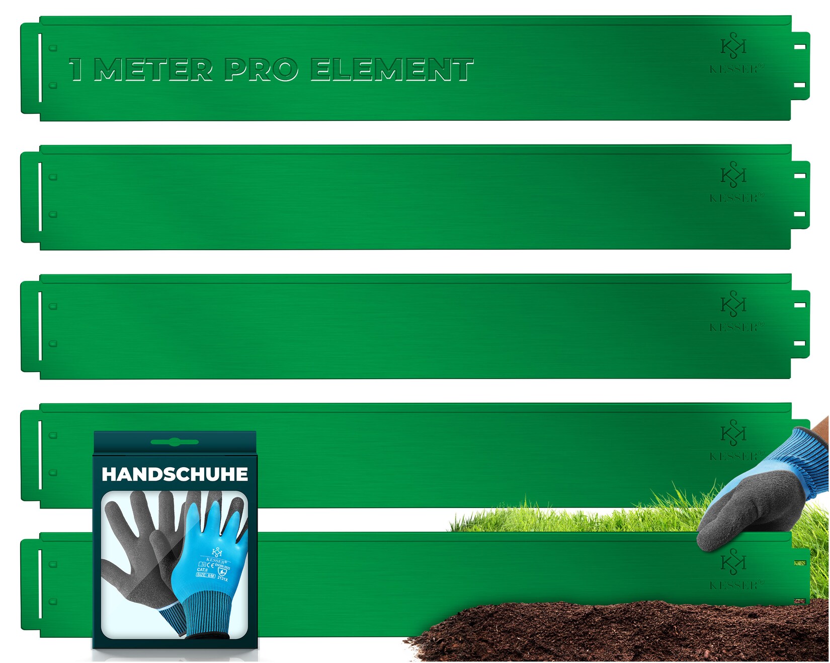 KESSER® Rasenkante Beeteinfassung Beetumrandung 5 bis 50m Beetbegrenzung Rasenbleche Mähkante Metall Palisade Inkl. Handschuhe
