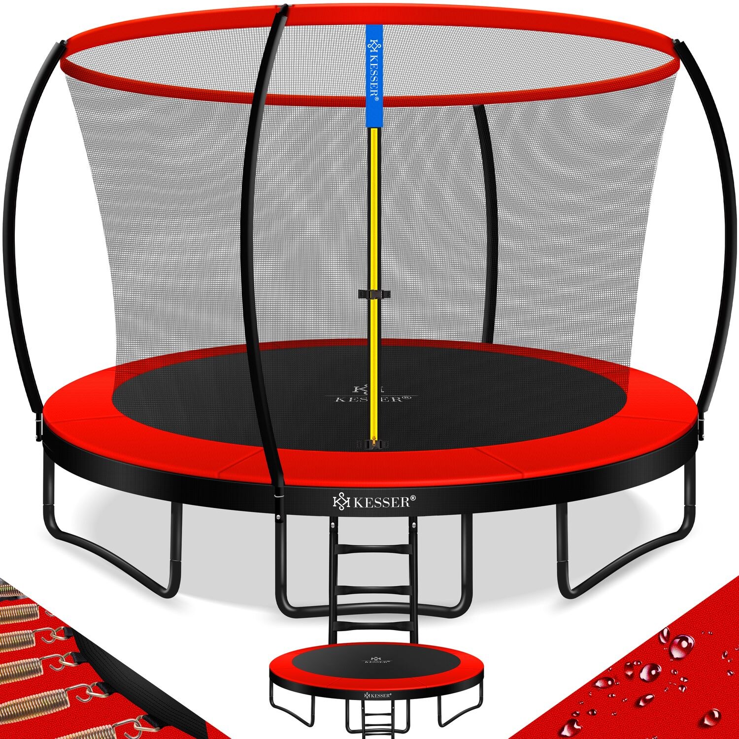 KESSER® Trampolin Gartentrampolin   TÜV Rheinland GS Zertifiziert   Kindertrampolin bis 150 kg   Komplettset mit Sicherheitsnetz, Leiter, Randabdeckung, Seitentasche & Zubehör | 04255598319911