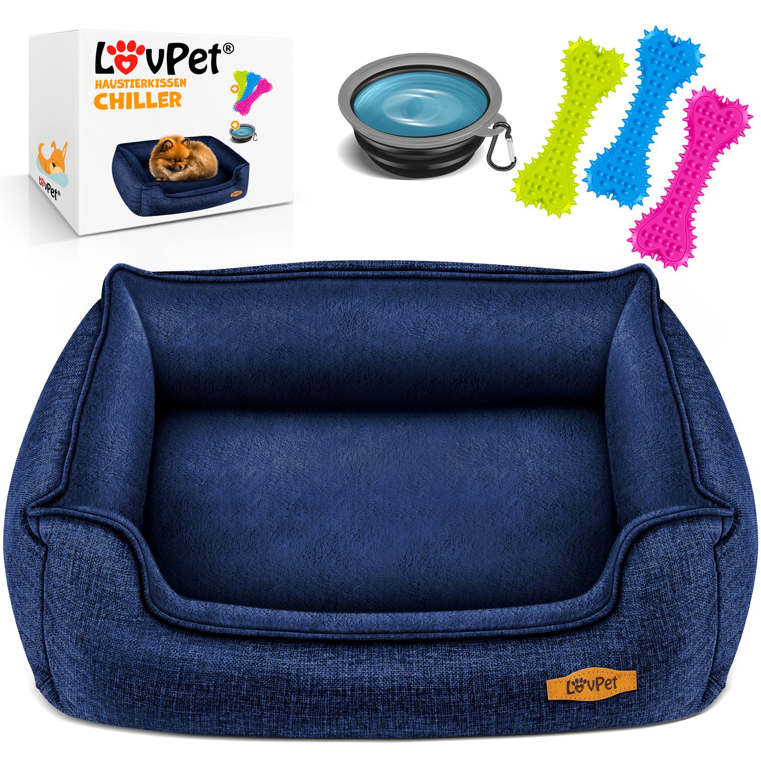LovPet&reg; Hundebett Hundekissen Hundekorb Chiller, Inkl. Napf + 3X Kauknochen, Hundesofa Kissen f&uuml;r Kleine, Mittelgro&szlig;e & Gro&szlig;e Hunde, Bezug abnehmbar und waschbar - Bild 1
