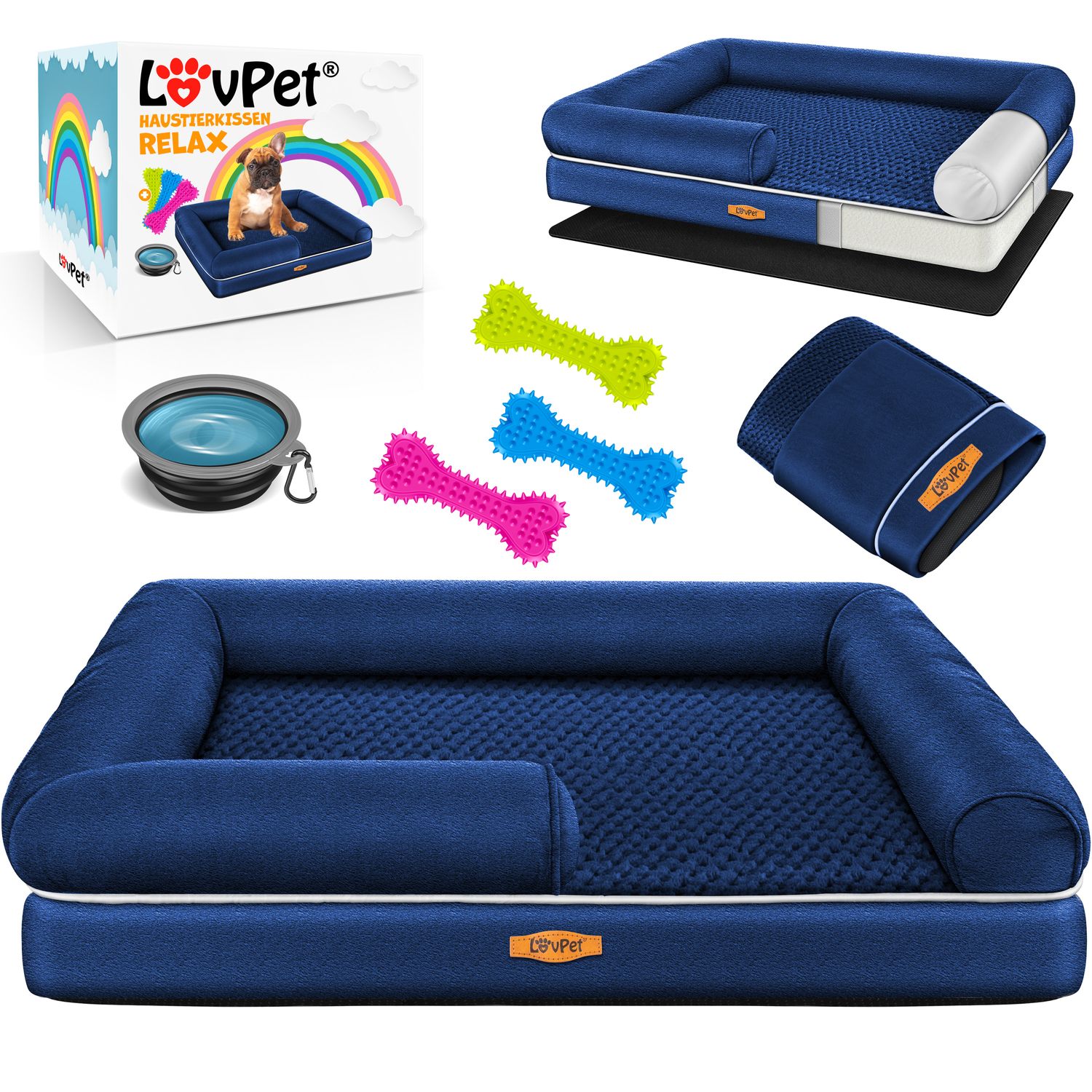 LovPet&reg; Orthop&auml;disches Hundebett Hundekissen Hundekorb Relax, Inkl. Napf + 3X Kauknochen, Hundesofa f&uuml;r Kleine, Mittelgro&szlig;e & Gro&szlig;e Hunde, Bezug abnehmbar und waschbar - Bild 1