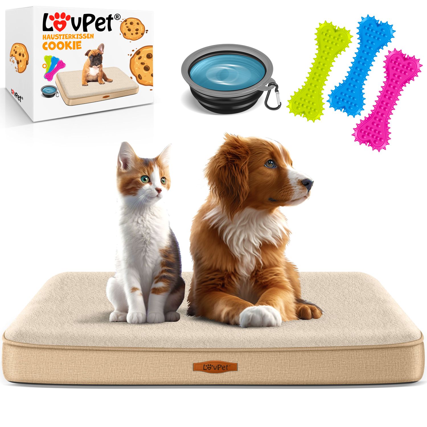 LovPet&reg; Hundebett orthop&auml;disches Hundekissen Hundekorb Cookie, Inkl. Napf + 3X Kauknochen, Hundesofa f&uuml;r Kleine, Mittelgro&szlig;e & Gro&szlig;e Hunde, Bezug abnehmbar und waschbar - Bild 1