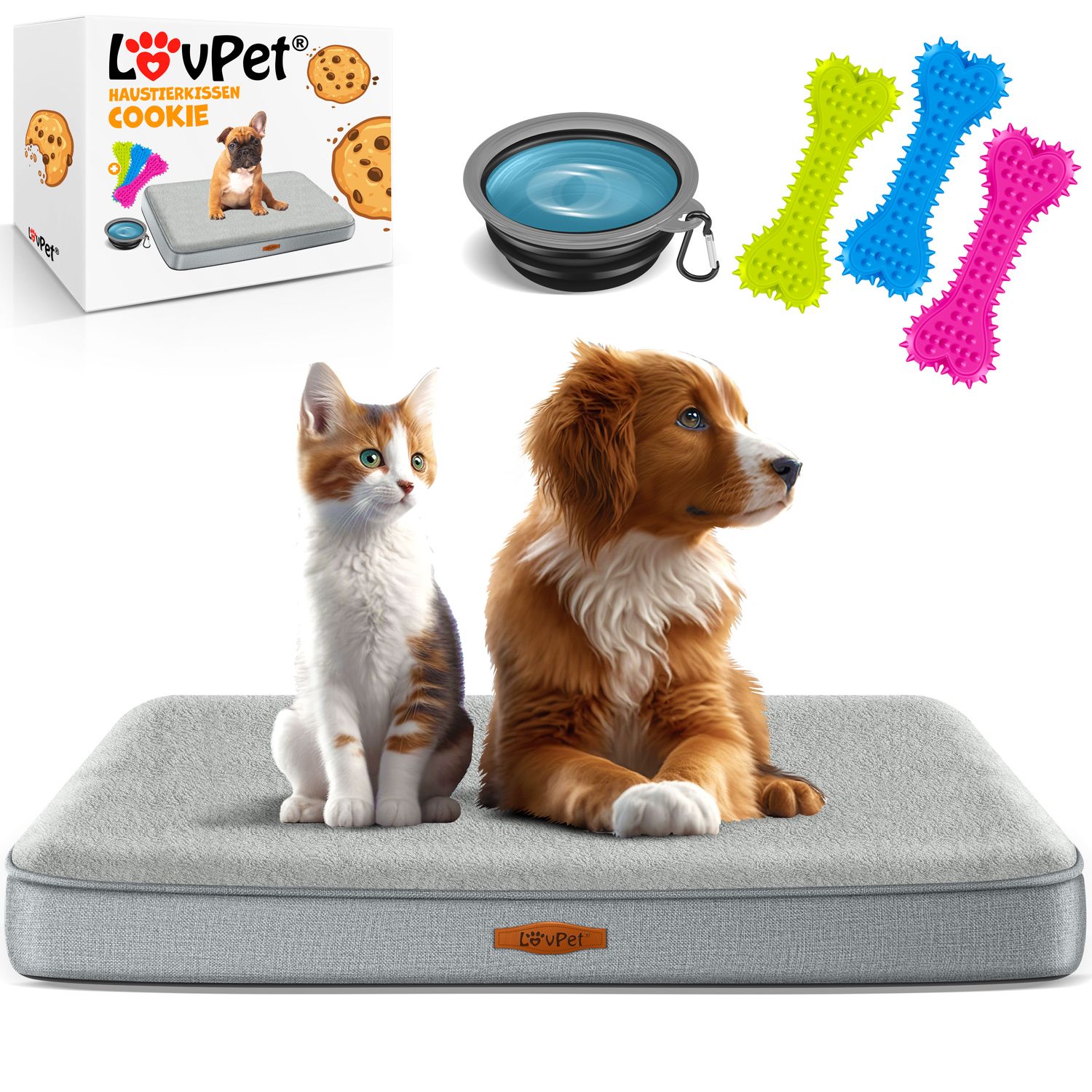 LovPet&reg; Hundebett orthop&auml;disches Hundekissen Hundekorb Cookie, Inkl. Napf + 3X Kauknochen, Hundesofa f&uuml;r Kleine, Mittelgro&szlig;e & Gro&szlig;e Hunde, Bezug abnehmbar und waschbar - Bild 1