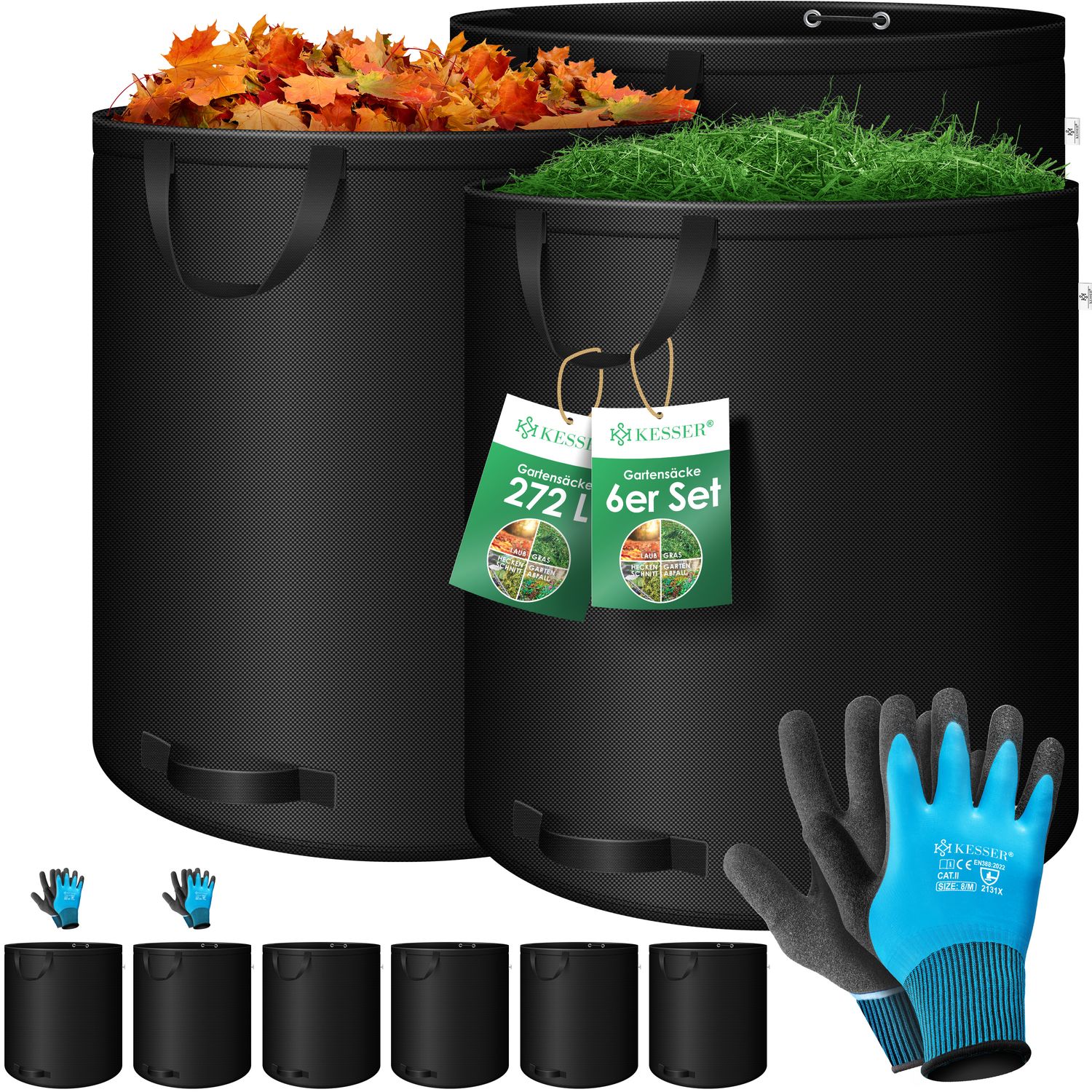 KESSER&reg; Gartensack Set Laubsack Gartenabfallsack inkl. Handschuhe - Selbststehend 4 Griffe Stabil Robust & Faltbar - Laubs&auml;cke Rasenschnitt Gartens&auml;cke f&uuml;r Gartenabf&auml;lle Gr&uuml;nschnitt - Bild 1