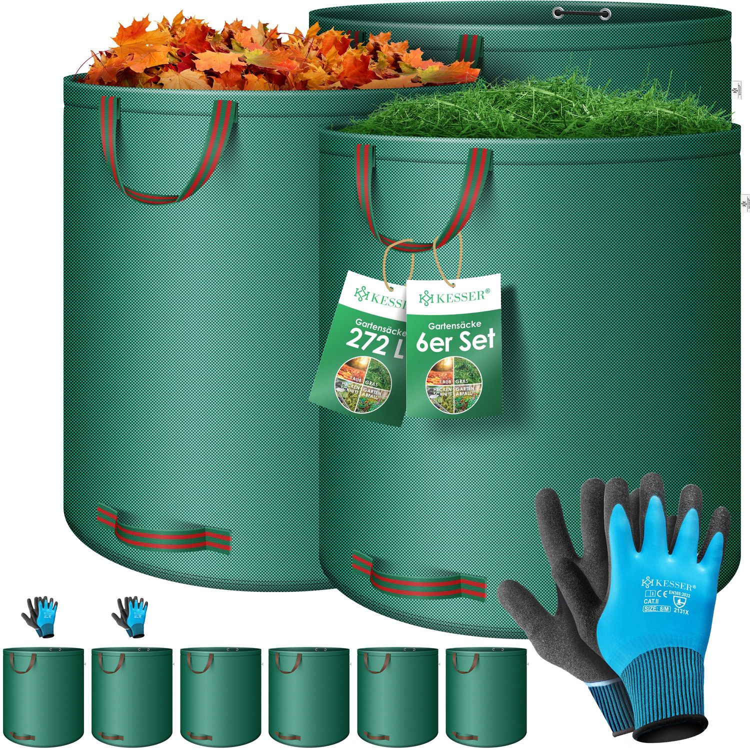 KESSER&reg; Gartensack Set Laubsack Gartenabfallsack inkl. Handschuhe - Selbststehend 4 Griffe Stabil Robust & Faltbar - Laubs&auml;cke Rasenschnitt Gartens&auml;cke f&uuml;r Gartenabf&auml;lle Gr&uuml;nschnitt - Bild 1