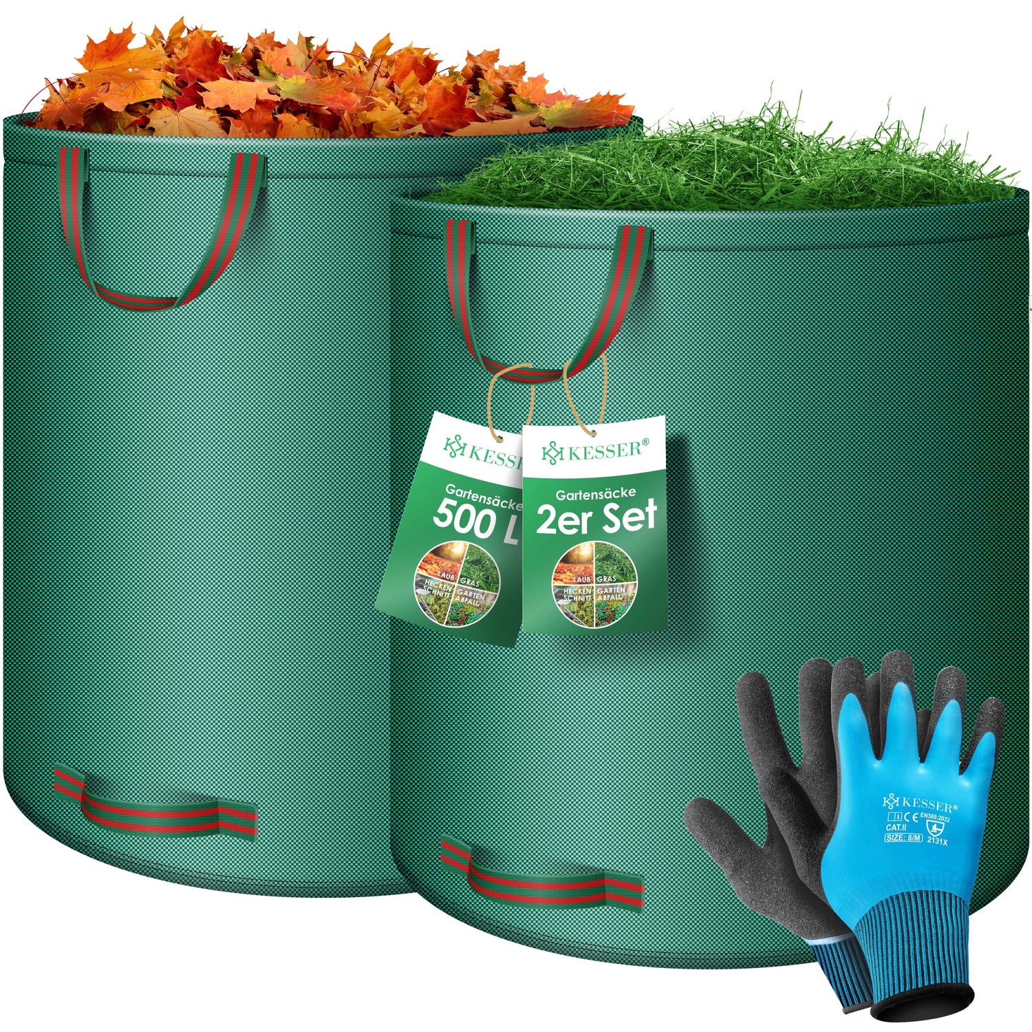 KESSER&reg; Gartensack Set Laubsack Gartenabfallsack inkl. Handschuhe - Selbststehend 4 Griffe Stabil Robust & Faltbar - Laubs&auml;cke Rasenschnitt Gartens&auml;cke f&uuml;r Gartenabf&auml;lle Gr&uuml;nschnitt - Bild 1