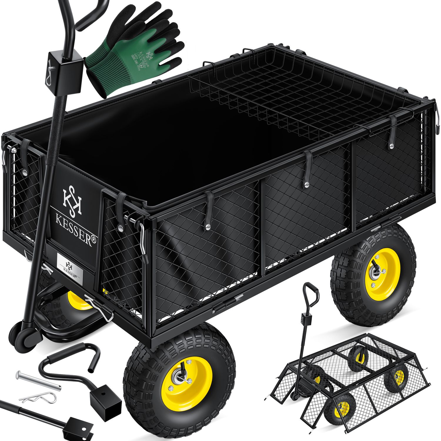 KESSER&reg; Gartenwagen Bollerwagen Transportwagen 700kg belastbar Gartenkarre, inkl. herausnehmbare Plane, Luftreifen Ger&auml;tewagen Handwagen vielseitig einsetzbar inkl. Handschuhe + Ablage - Bild 1
