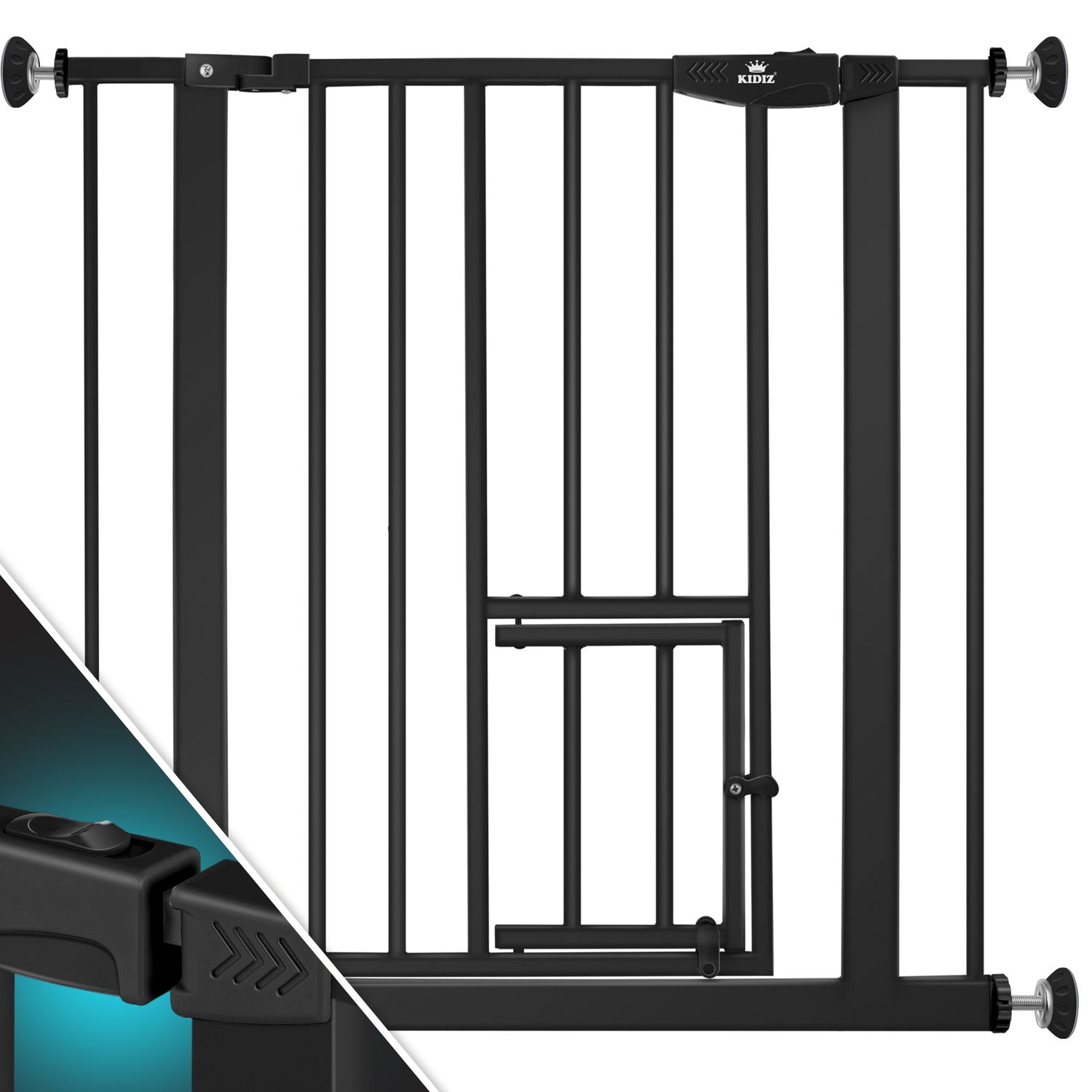 KIDIZ&reg; Absperrgitter zum Klemmen mit Katzenklappe, T&uuml;rschutzgitter, Autoclose Kinder Treppengitter ohne Bohren | 90&deg; Stopp Schutz, schwenkbar, Treppenschutzgitter - Bild 1