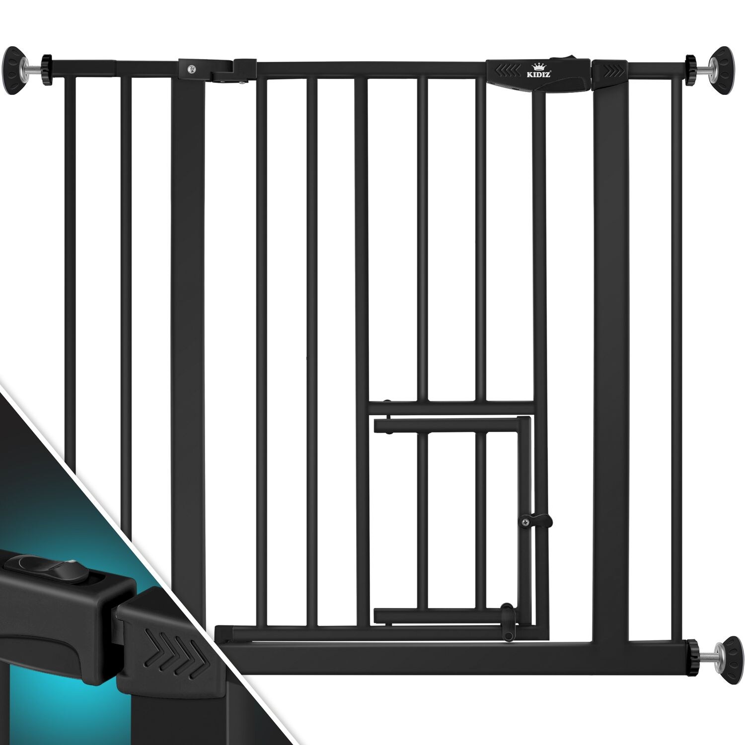 KIDIZ® Türschutzgitter Absperrgitter Treppengitter Kindergitter   mit Türe für Hunde und Katzen , Haustier   ohne Bohren   erweiterbar   kombinierbar mit Y-Spindeln   schwenkbar | 04255598320894