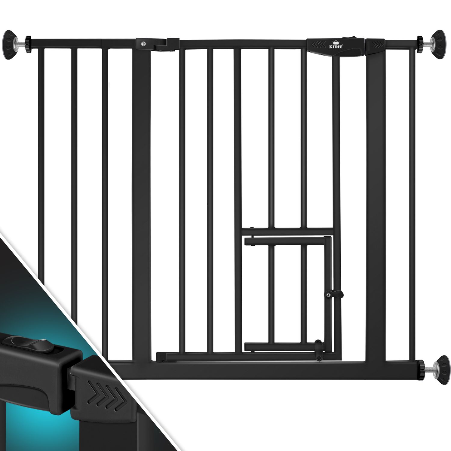 KIDIZ&reg; T&uuml;rschutzgitter Absperrgitter Treppengitter Kindergitter | mit T&uuml;re f&uuml;r Hunde und Katzen , Haustier | ohne Bohren | erweiterbar | kombinierbar mit Y-Spindeln | schwenkbar - Bild 1