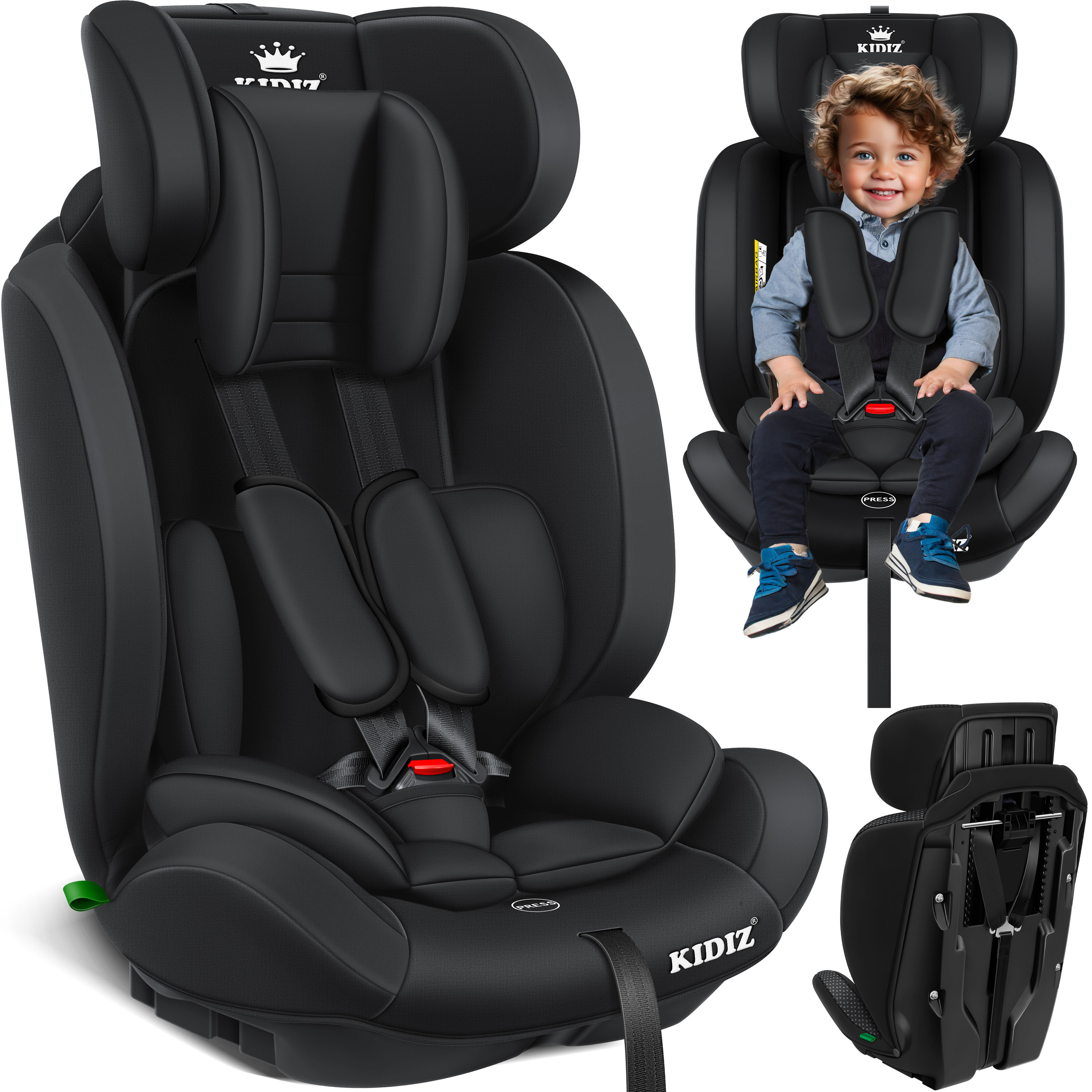 KIDIZ&reg; Autokindersitz Kinderautositz Gruppe 1+2+3 9-36 kg 5-Punkt-Sicherheitsgurt, Autositz, Kindersitz, Einstellbare Kopfst&uuml;tze - Bild 1