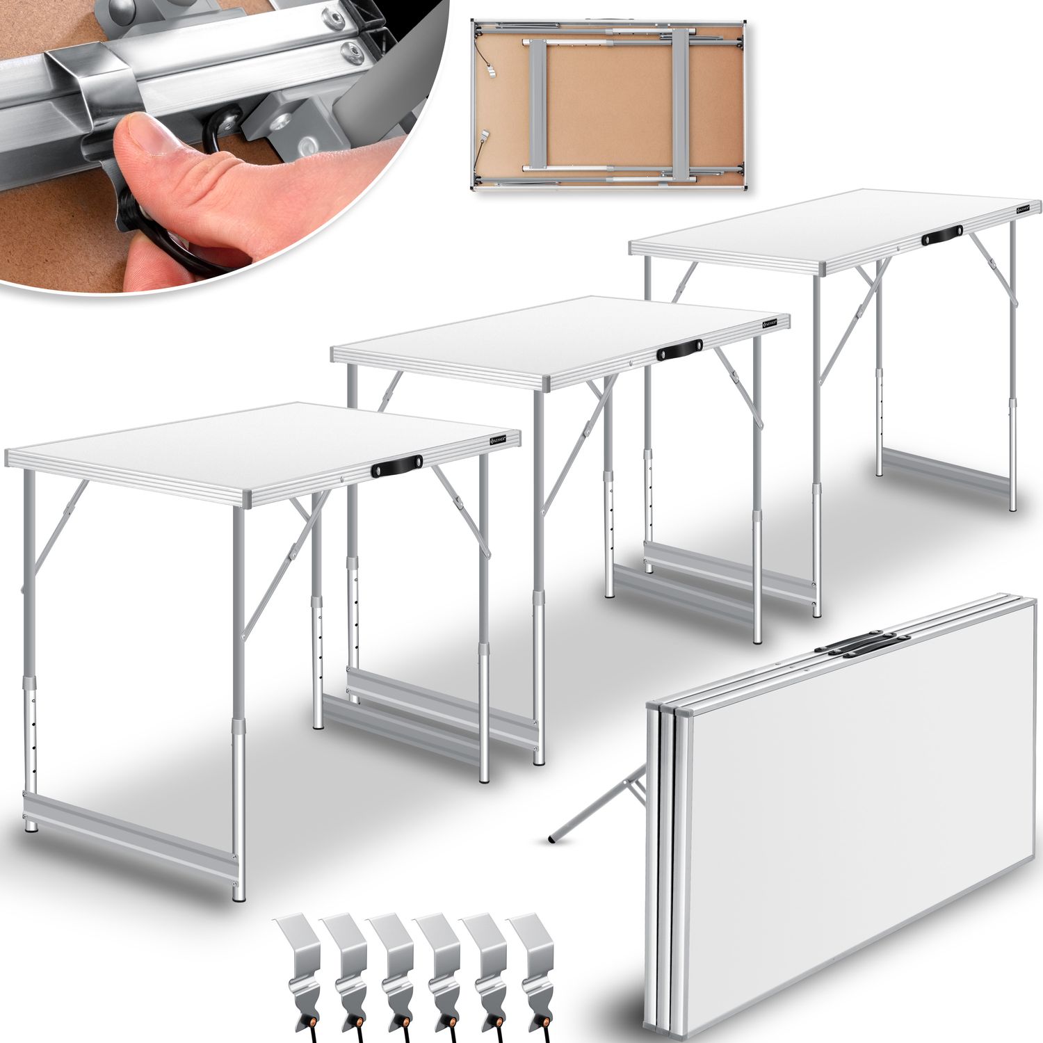 KESSER&reg; Multifunktionstisch Profi 3- teilig, 100 x 60 cm, Tapeziertisch 30kg Tragkraft je Tisch Mit Ausziehfunktion Klapptisch Flohmarktisch Beistelltisch Mehrzwecktisch Campingtisch h&ouml;henverstellbar - Bild 1