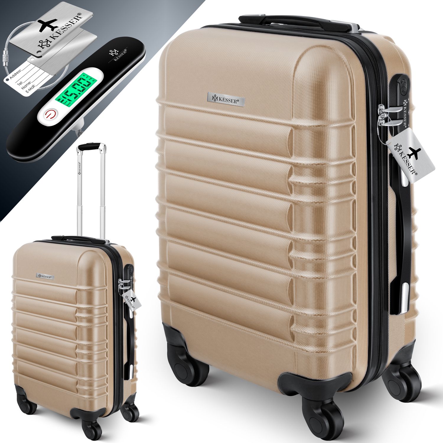 KESSER&reg; Reisekoffer Hartschalen-Koffer Inkl. Kofferwaage + Gep&auml;ckanh&auml;nger Trolley Gep&auml;ck Rollkoffer Zahlenschloss 4 Rollen ABS-Hartschale Teleskopgriff - Bild 1