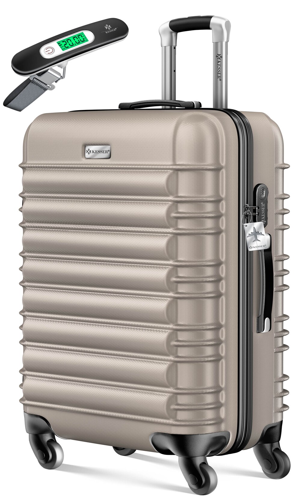 KESSER® Reisekoffer Hartschalen-Koffer Inkl. Kofferwaage + Gepäckanhänger Trolley Gepäck Rollkoffer Zahlenschloss 4 Rollen ABS-Hartschale Teleskopgriff