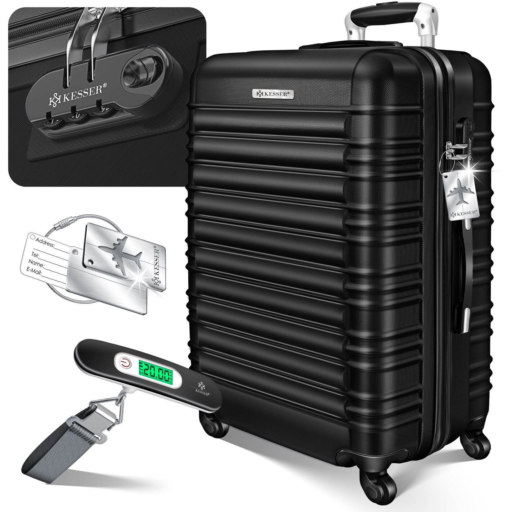 KESSER® Reisekoffer Hartschalen-Koffer Inkl. Kofferwaage + Gepäckanhänger Trolley Gepäck Rollkoffer Zahlenschloss 4 Rollen ABS-Hartschale Teleskopgriff