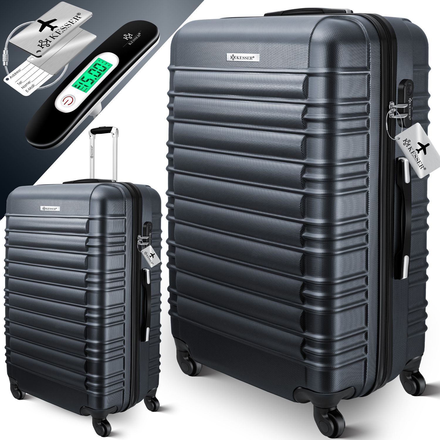 KESSER&reg; Reisekoffer Hartschalen-Koffer Inkl. Kofferwaage + Gep&auml;ckanh&auml;nger Trolley Gep&auml;ck Rollkoffer Zahlenschloss 4 Rollen ABS-Hartschale Teleskopgriff - Bild 1
