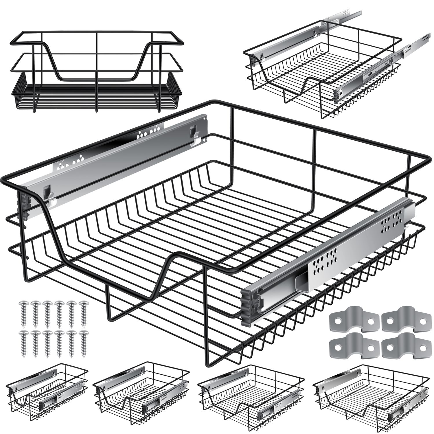 KESSER&reg; Teleskopschublade 30-60cm Schrankbreite verchromt aus Edelstahl Schubladeneinsatz f&uuml;r K&uuml;chenschrank Korbauszug Schrankauszug - Bild 1