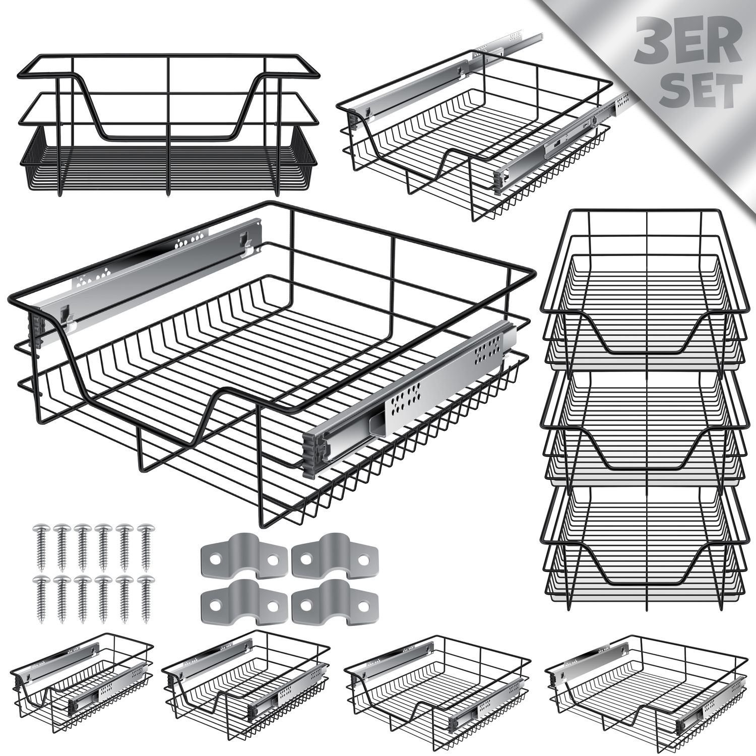 KESSER&reg; Teleskopschublade ? K&uuml;chenschublade ? K&uuml;chenschrank ? Korbauszug ? Schrankauszug ? Vollauszug ? Schublade - Bild 1