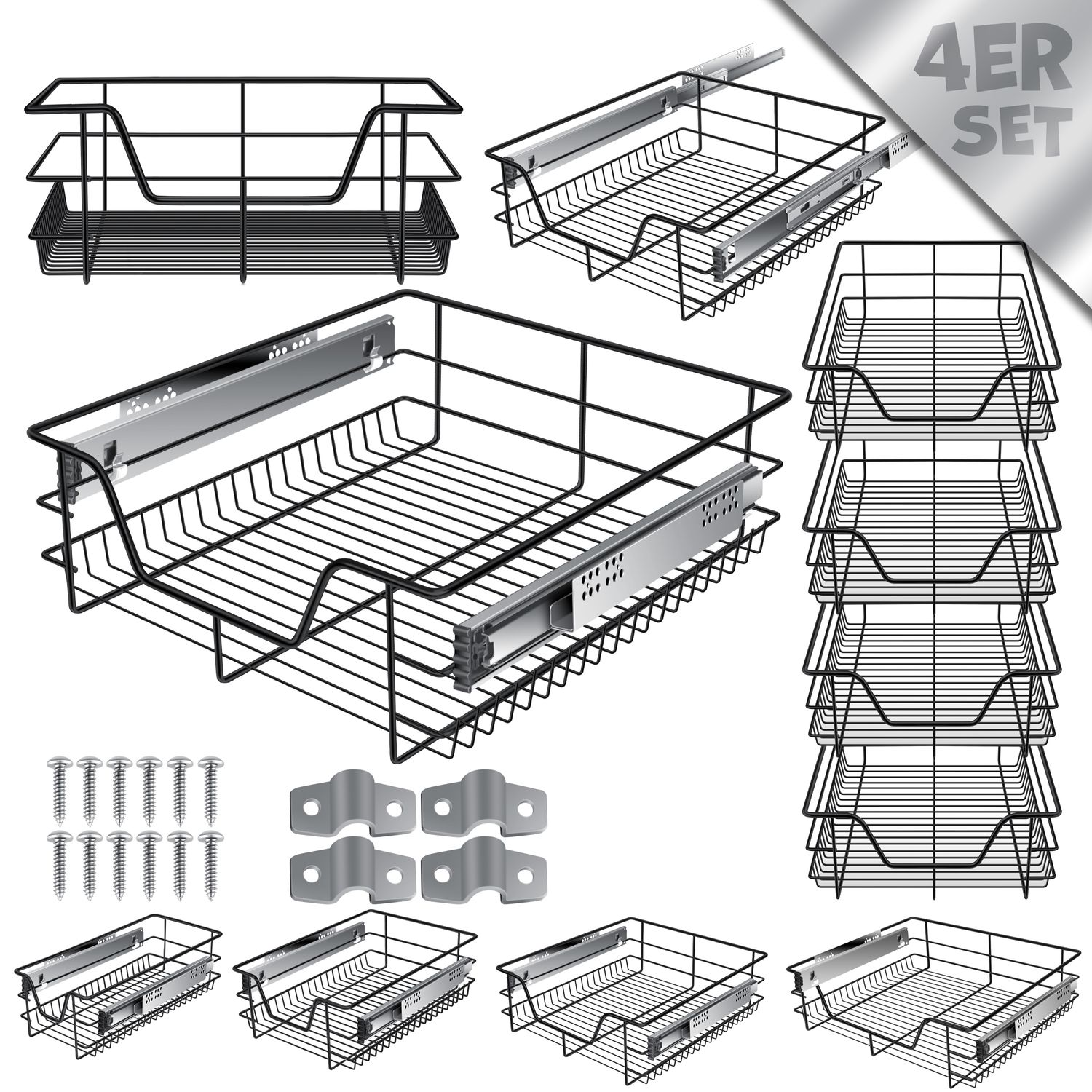 KESSER&reg; Teleskopschublade 30-60cm Schrankbreite verchromt aus Edelstahl Schubladeneinsatz f&uuml;r K&uuml;chenschrank Korbauszug Schrankauszug - Bild 1