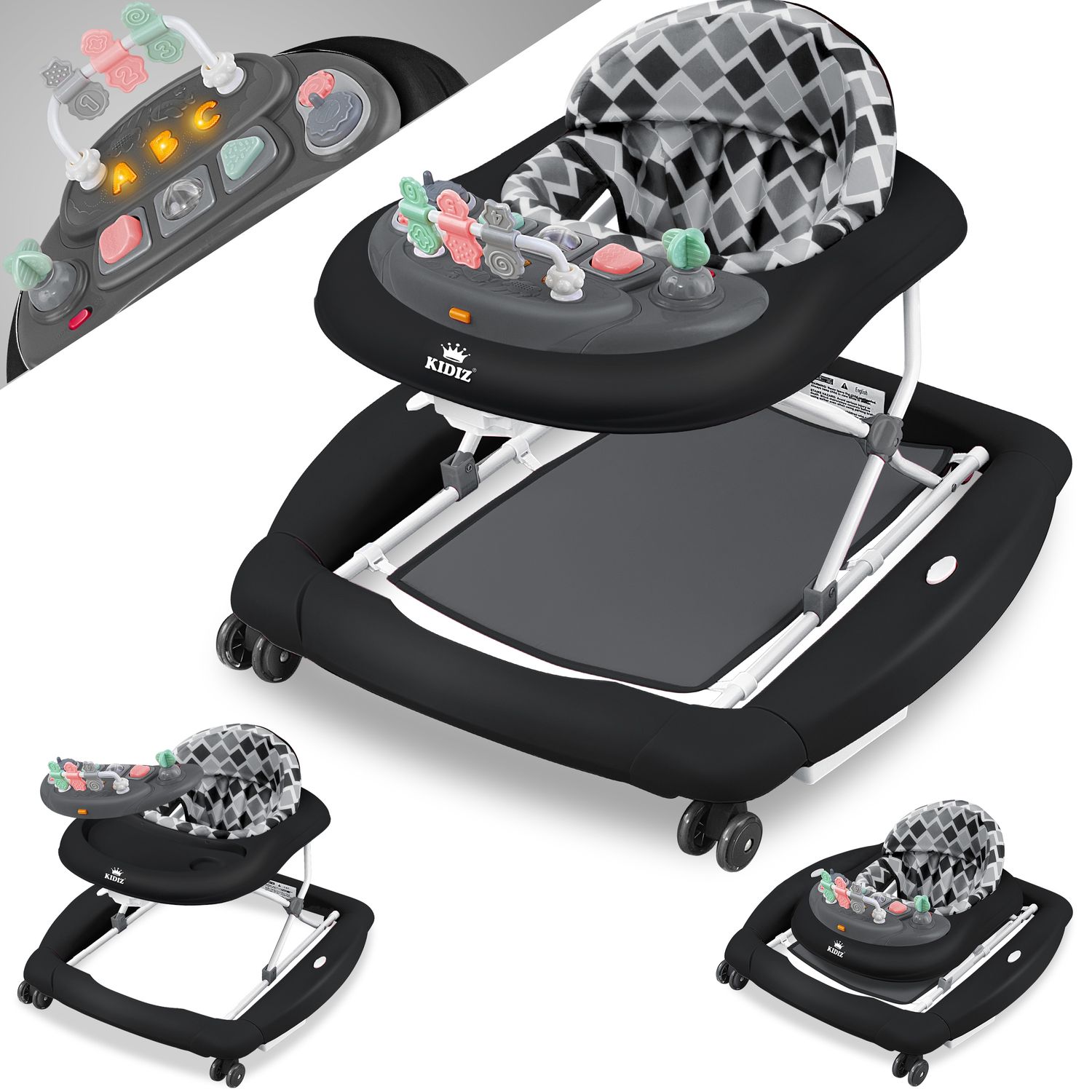 KIDIZ&reg; 4in1 Lauflernhilfe Babywalker Spiel- und Lauflernwagen Gehfrei - Schaukelfunktion Babywippe mit Rollen, Licht, Musik ,Spielecenter Esstisch Laufstuhl Laufhilfe babys ab 6 Monaten Klappbar - Bild 1