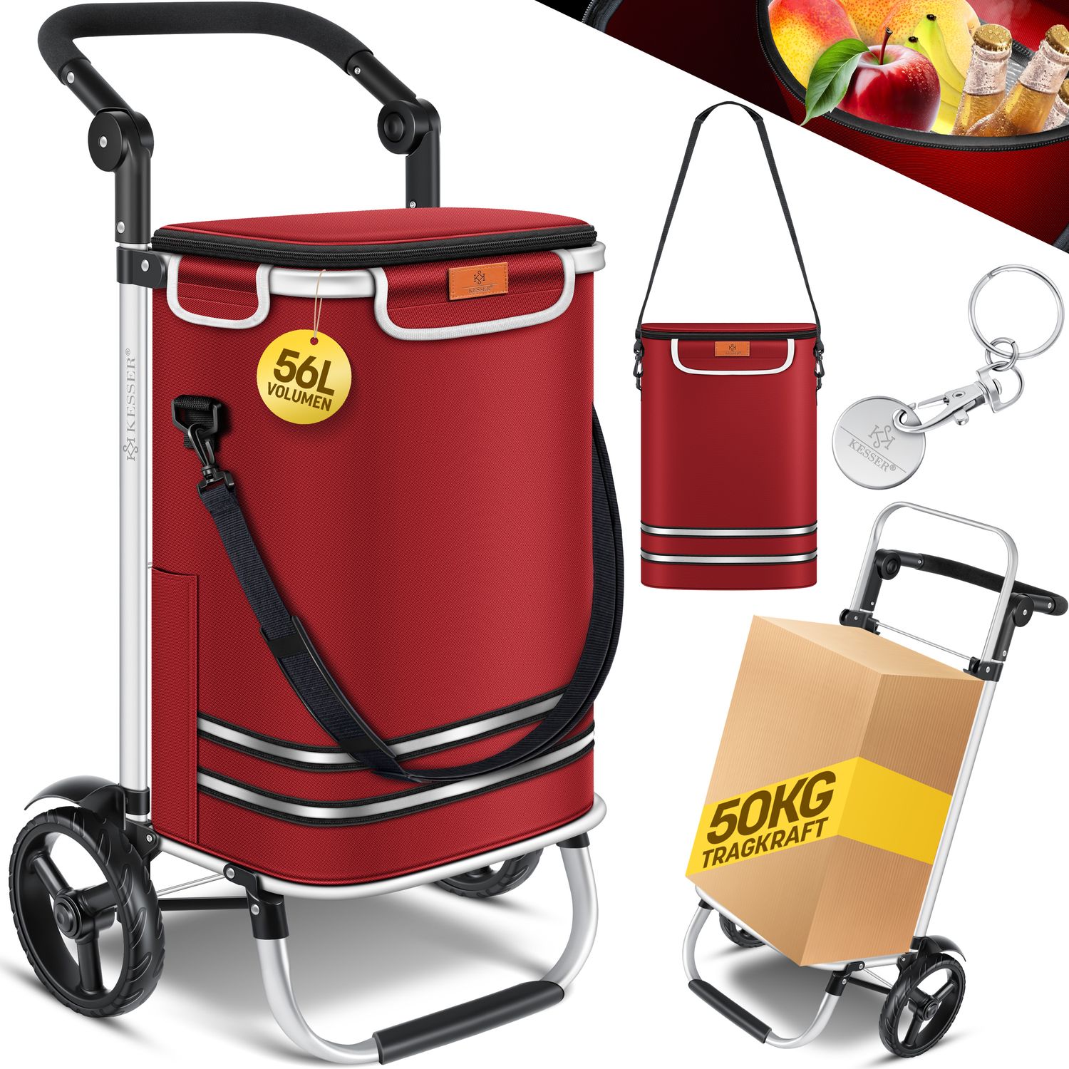 KESSER&reg; Einkaufstrolley klappbar mit 56L Kapazit&auml;t und belastbar bis 50kg | 3in1 Trolley Sackkarre & Umh&auml;ngetasche | Faltbarer Einkaufswagen inkl. K&uuml;hlfach & Einkaufschip | Treppensteiger - Bild 1