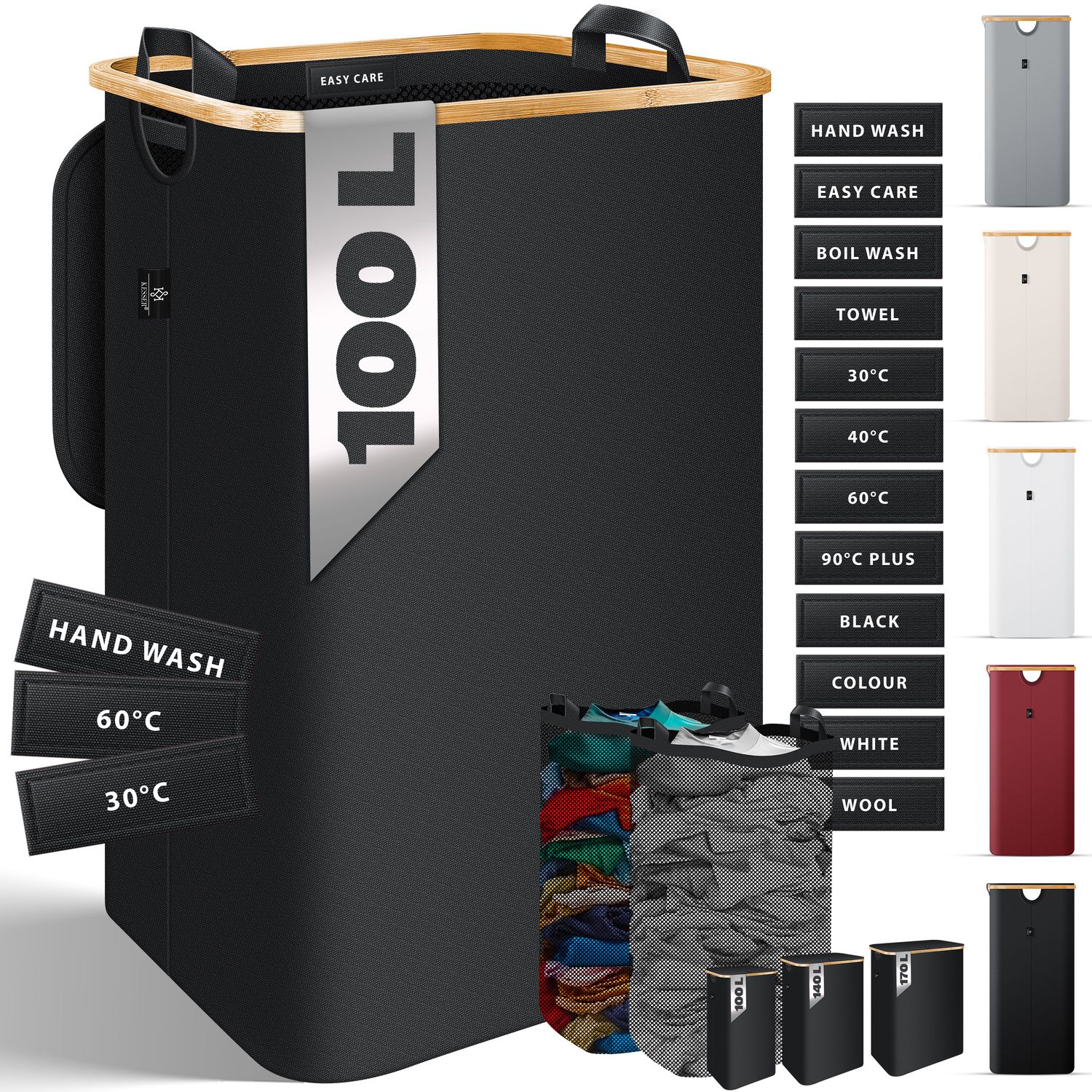 KESSER&reg; W&auml;schekorb mit Deckel faltbar W&auml;schebox W&auml;schetruhe W&auml;schetonne | W&auml;schesammler mit herausnehmbaren W&auml;sches&auml;cke | Laundry Baskets W&auml;schesortierter inkl. Waschhinweisen - Bild 1