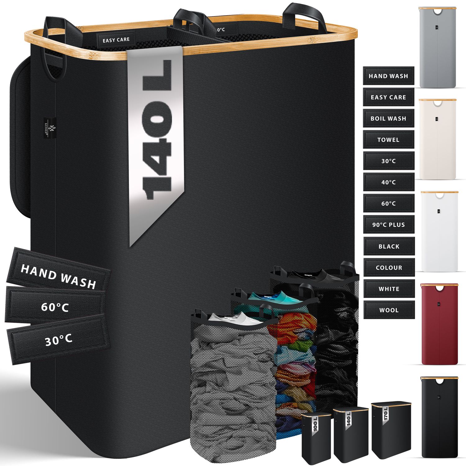 KESSER&reg; W&auml;schekorb mit Deckel faltbar W&auml;schebox W&auml;schetruhe W&auml;schetonne | W&auml;schesammler mit herausnehmbaren W&auml;sches&auml;cke | Laundry Baskets W&auml;schesortierter inkl. Waschhinweisen - Bild 1