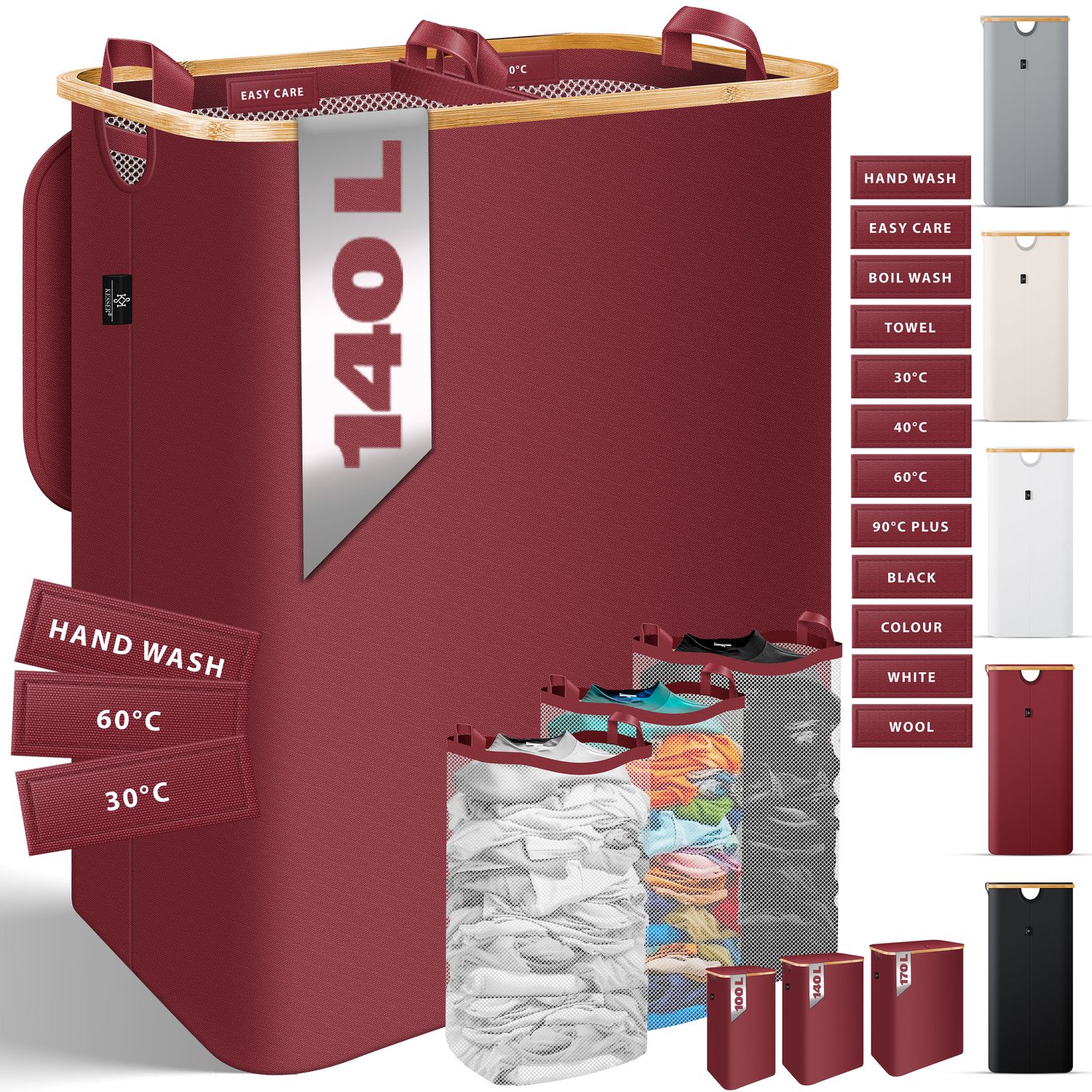 KESSER&reg; W&auml;schekorb mit Deckel faltbar W&auml;schebox W&auml;schetruhe W&auml;schetonne | W&auml;schesammler mit herausnehmbaren W&auml;sches&auml;cke | Laundry Baskets W&auml;schesortierter inkl. Waschhinweisen - Bild 1