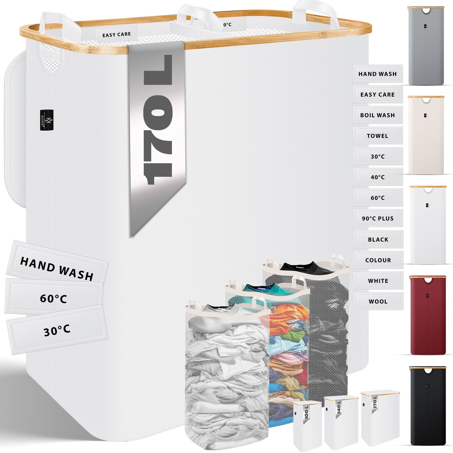 KESSER&reg; W&auml;schekorb mit Deckel faltbar W&auml;schebox W&auml;schetruhe W&auml;schetonne | W&auml;schesammler mit herausnehmbaren W&auml;sches&auml;cke | Laundry Baskets W&auml;schesortierter inkl. Waschhinweisen - Bild 1