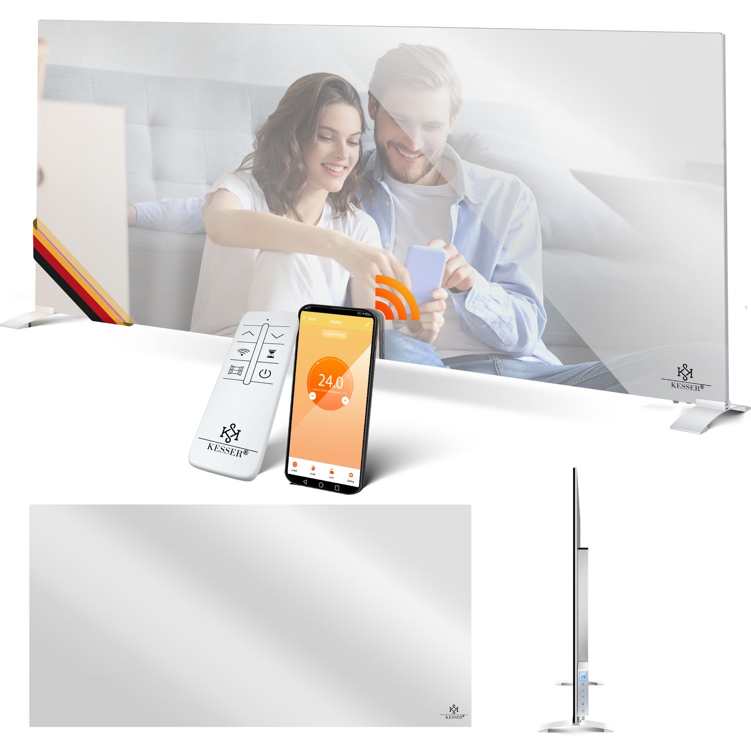 KESSER&reg; Infrarotheizung Spiegelheizung Energiesparend 2in1 Standger&auml;t & Wandmontage Elektroheizung mit Erkennung Offener Fenster + Fernbedienung & App-Steuerung Thermostat Infrarot Heizpaneel - Bild 1