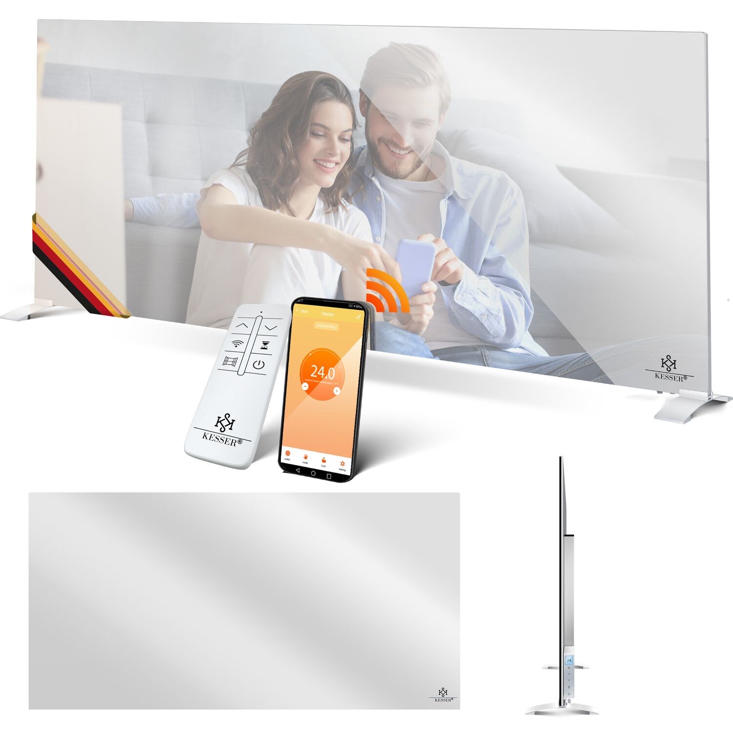 KESSER® Infrarotheizung Spiegelheizung Energiesparend 2in1 Standgerät & Wandmontage Elektroheizung mit Erkennung Offener Fenster + Fernbedienung & App-Steuerung Thermostat Infrarot Heizpaneel | 04255598322522