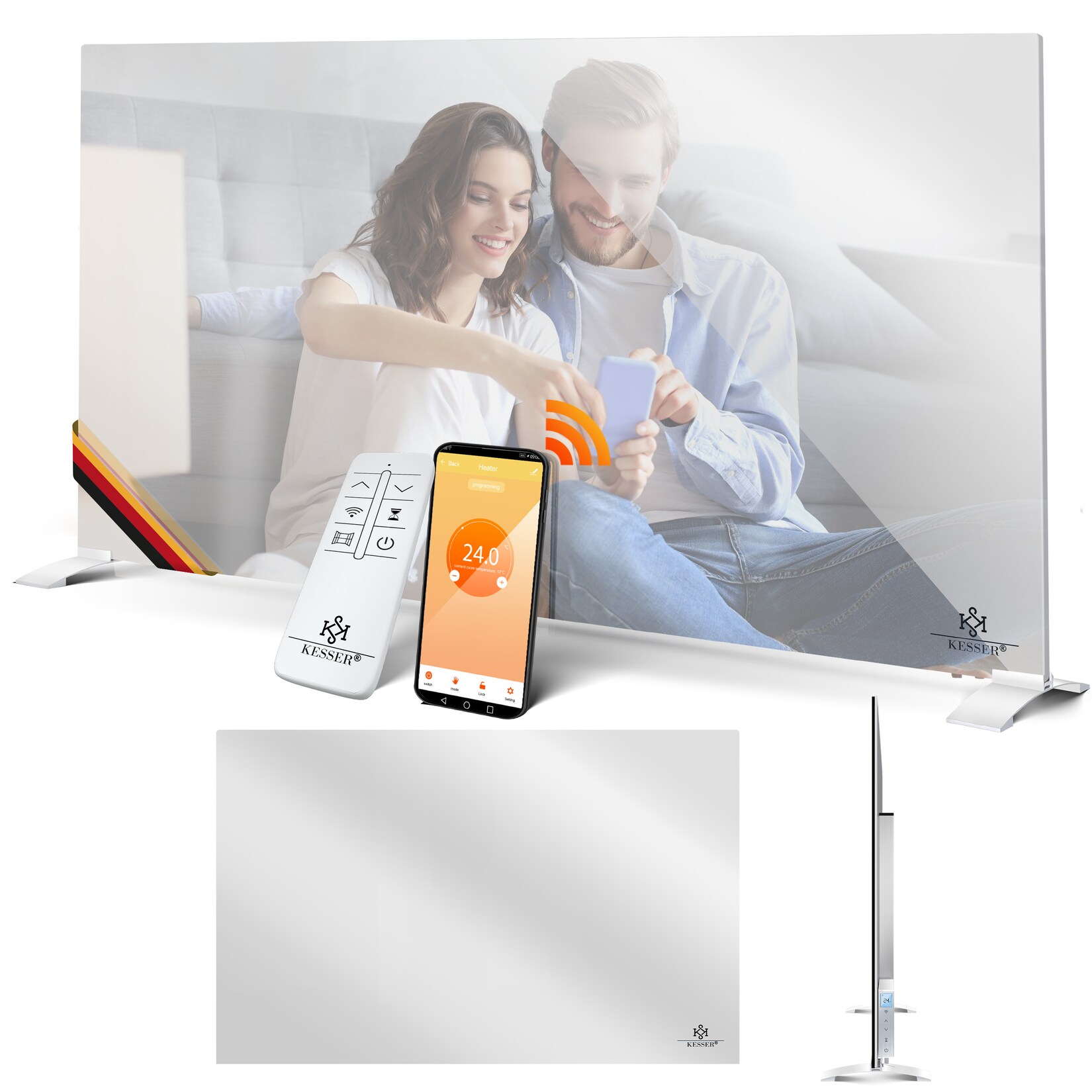 KESSER® Infrarotheizung Spiegelheizung Energiesparend 2in1 Standgerät & Wandmontage Elektroheizung mit Erkennung Offener Fenster + Fernbedienung & App-Steuerung Thermostat Infrarot Heizpaneel