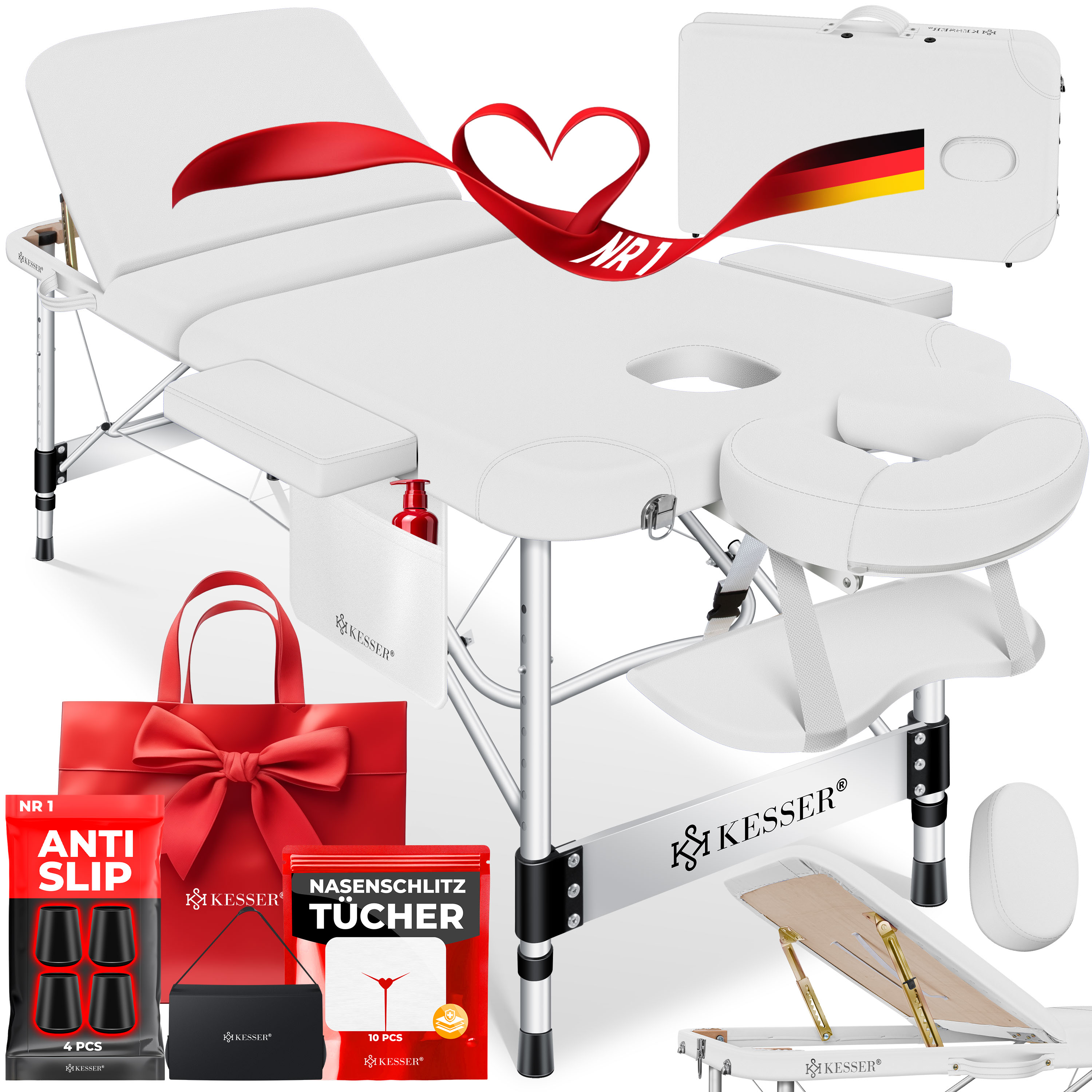 KESSER&reg; Mobile Massageliege klappbar & h&ouml;henverstellbar 3 Zonen Massagebett Massagetisch Kosmetikliege Breit Therapieliege Aluminium + 10x Gesichtsauflage mit Kopfst&uuml;tze Armlehnen & Tasche - Bild 1