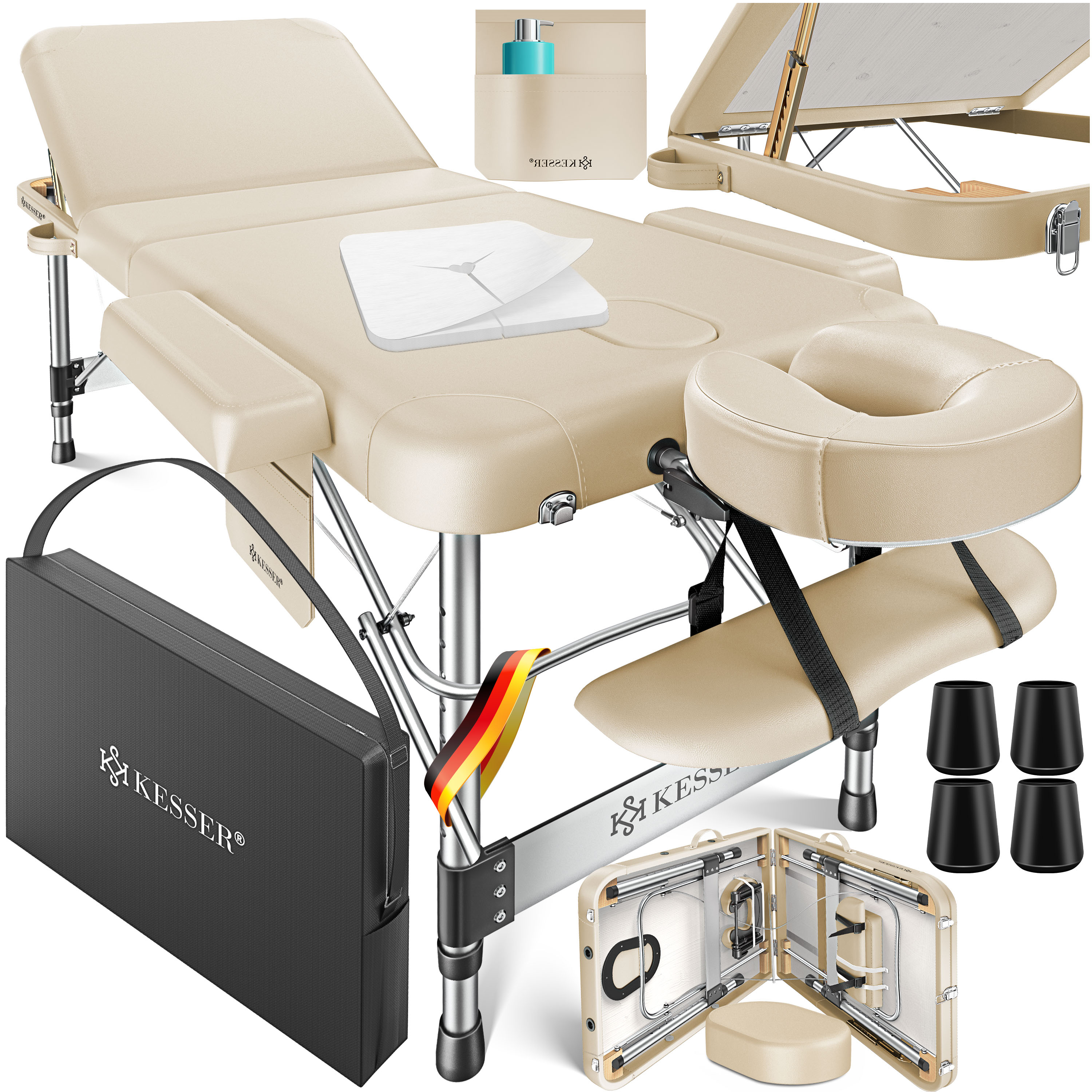 KESSER&reg; Mobile Massageliege klappbar & h&ouml;henverstellbar 3 Zonen Massagebett Massagetisch Kosmetikliege Breit Therapieliege Aluminium + 10x Gesichtsauflage mit Kopfst&uuml;tze Armlehnen & Tasche - Bild 1