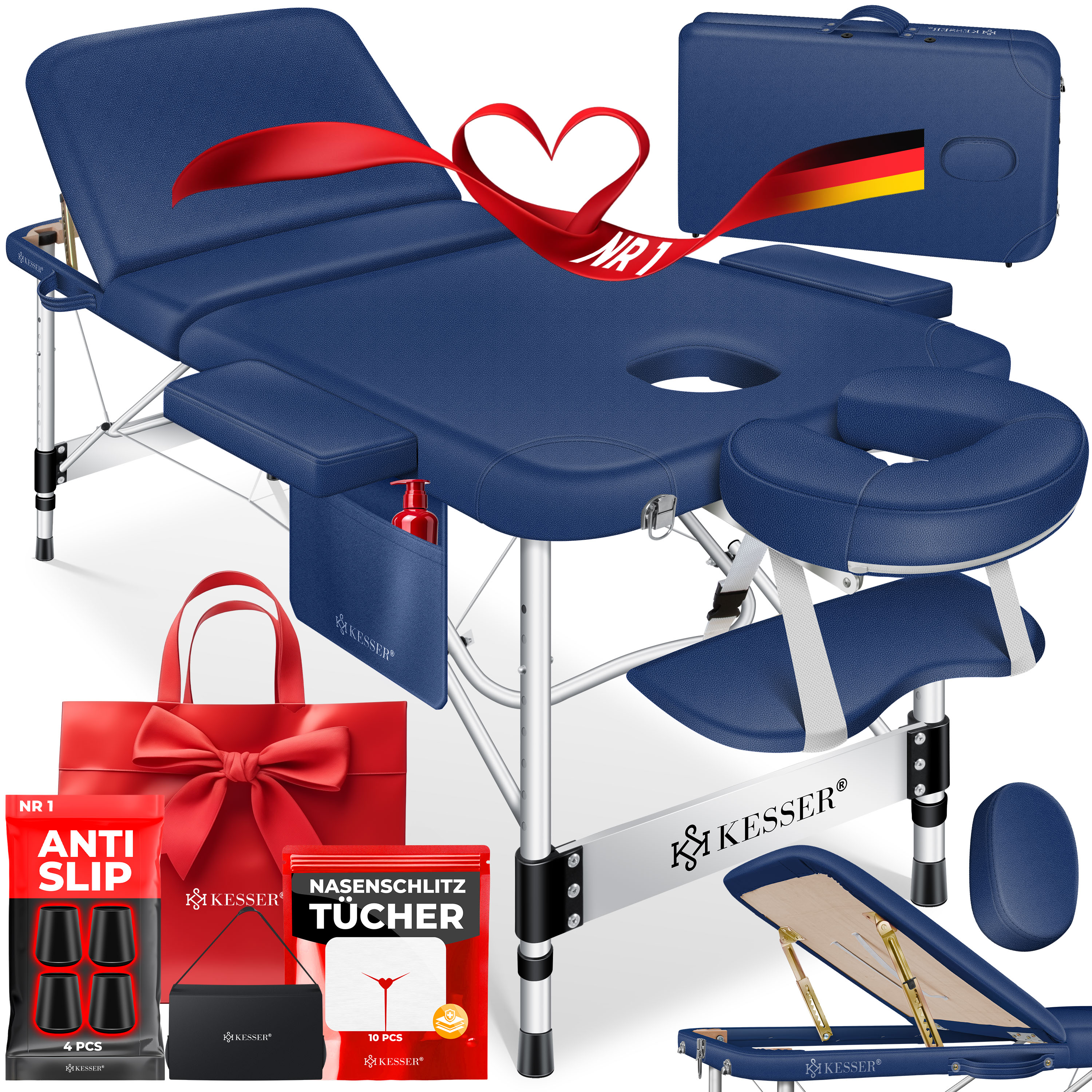 KESSER&reg; Mobile Massageliege klappbar & h&ouml;henverstellbar 3 Zonen Massagebett Massagetisch Kosmetikliege Breit Therapieliege Aluminium + 10x Gesichtsauflage mit Kopfst&uuml;tze Armlehnen & Tasche - Bild 1