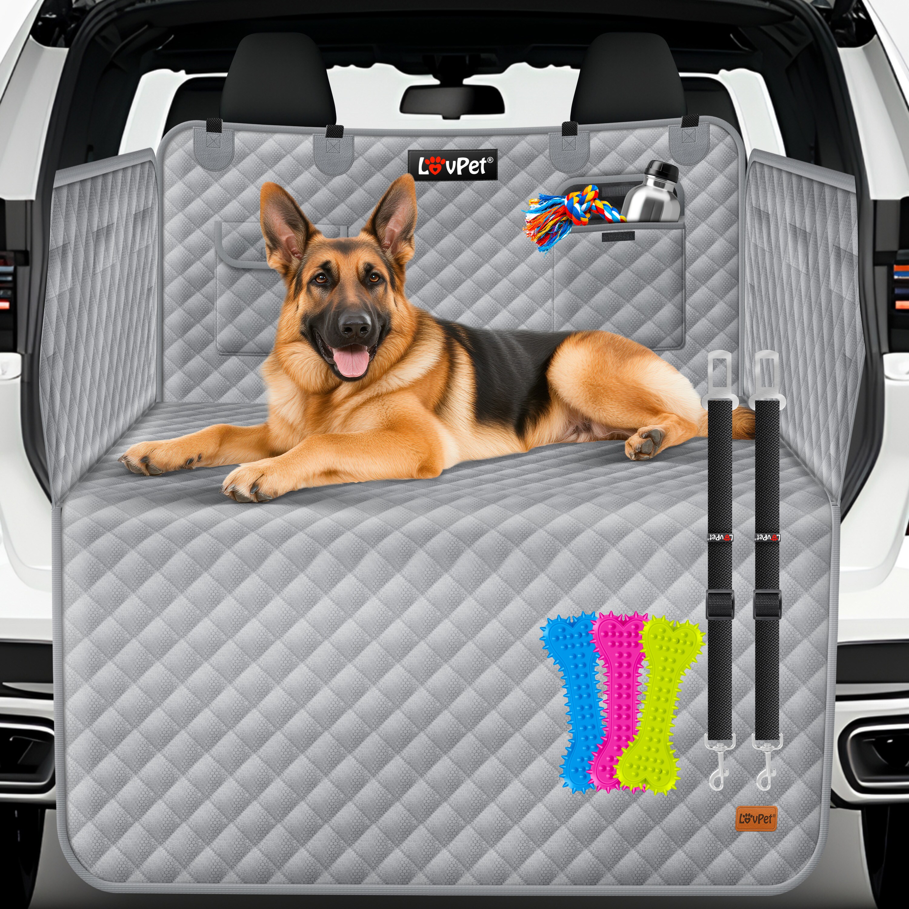 LOVPET&reg; Kofferraumschutz Hund gesteppt mit Seiten- und Ladekantenschutz | Universale Kofferraum-Schutzmatte f&uuml;r Hunde | Hundedecke Wasserabweisend & Kratzfest mit Sicherheitsgurt und Zubeh&ouml;r - Bild 1