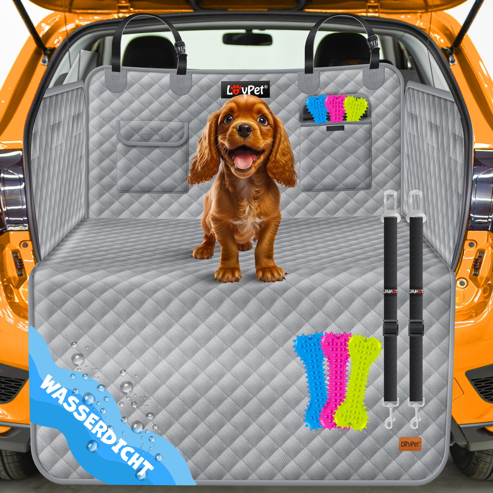 LOVPET® Kofferraumschutz Hund gesteppt mit Seiten- und Ladekantenschutz   Universale Kofferraum-Schutzmatte für Hunde   