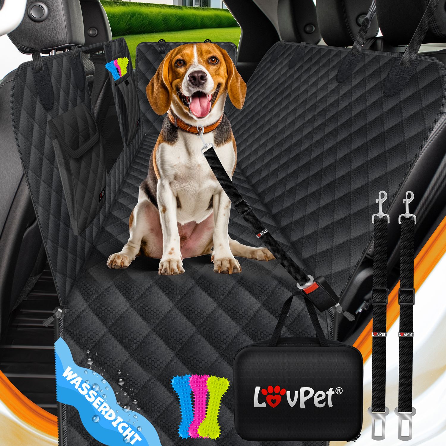LovPet&reg; 2in1 Hundedecke f&uuml;r Auto R&uuml;ckbank & Kofferraum mit Seitenschutz und Sichtfenster Kofferraumschutz - Wasserabweisende Hunde Autoschondecke Universal Autoschutzdecke Autodecke R&uuml;cksitz - Bild 1