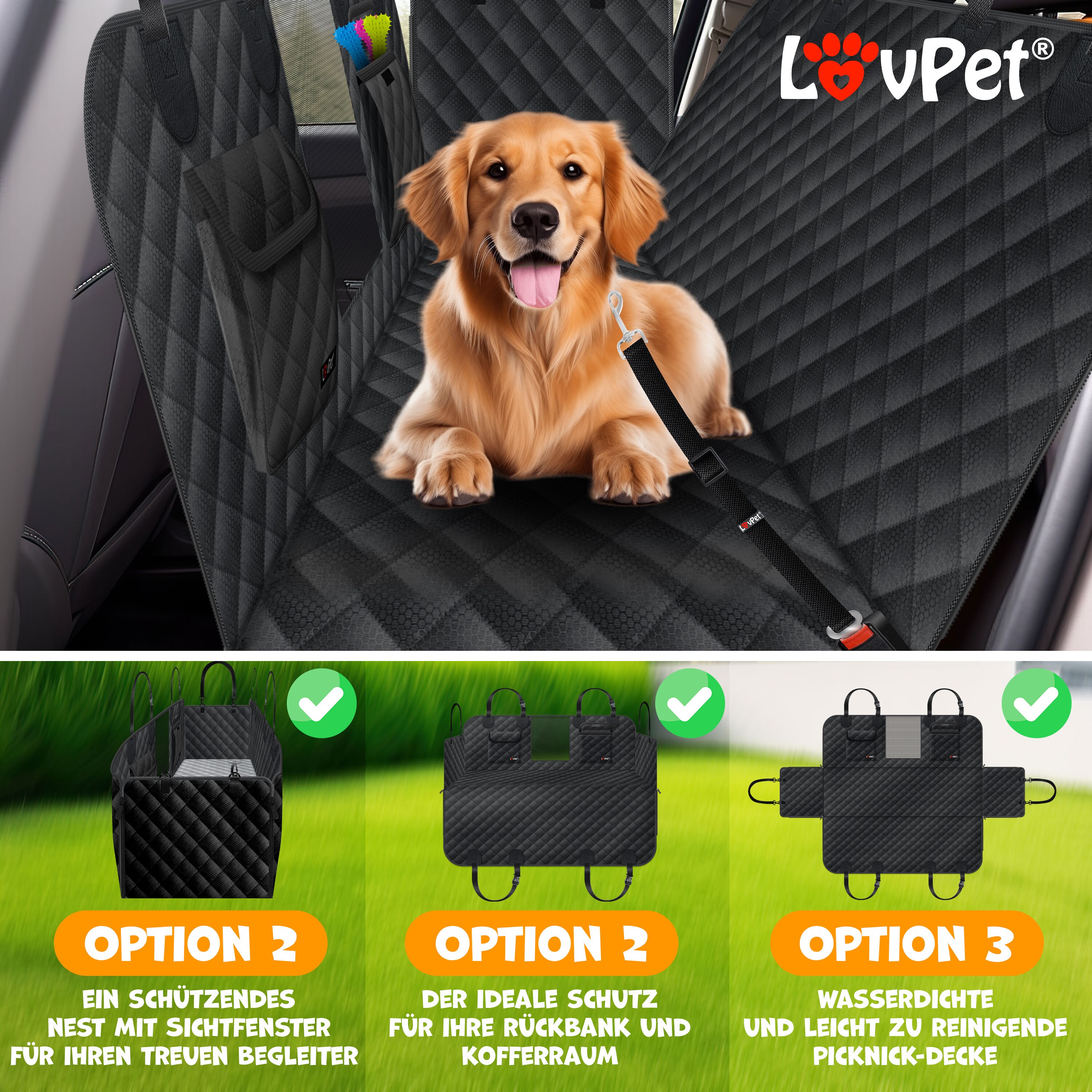 Hundedecke Auto Rückbank Für Peugeot E-208 (Elektro) (II) 2019-2025 Wasserdicht Kratzfest Mit Sichtfenster & Gurten