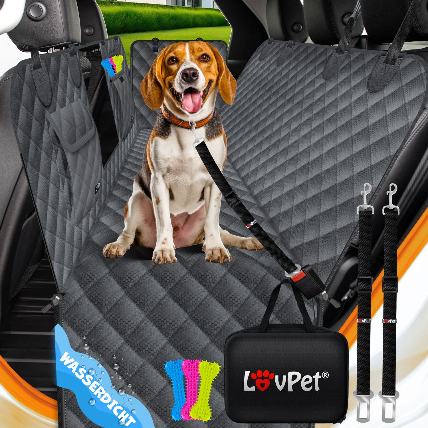 LovPet&reg; 2in1 Hundedecke f&uuml;r Auto R&uuml;ckbank & Kofferraum mit Seitenschutz und Sichtfenster Kofferraumschutz - Wasserabweisende Hunde Autoschondecke Universal Autoschutzdecke Autodecke R&uuml;cksitz - Bild 1