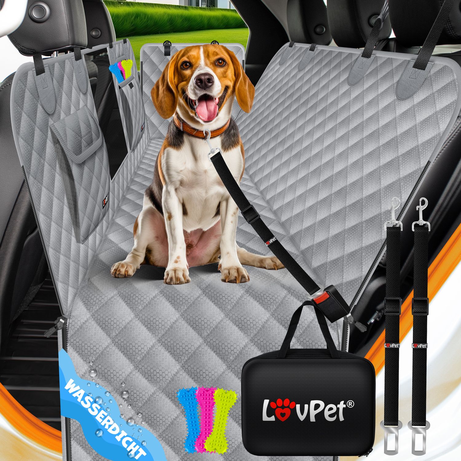 LovPet&reg; 2in1 Hundedecke f&uuml;r Auto R&uuml;ckbank & Kofferraum mit Seitenschutz und Sichtfenster Kofferraumschutz - Wasserabweisende Hunde Autoschondecke Universal Autoschutzdecke Autodecke R&uuml;cksitz - Bild 1