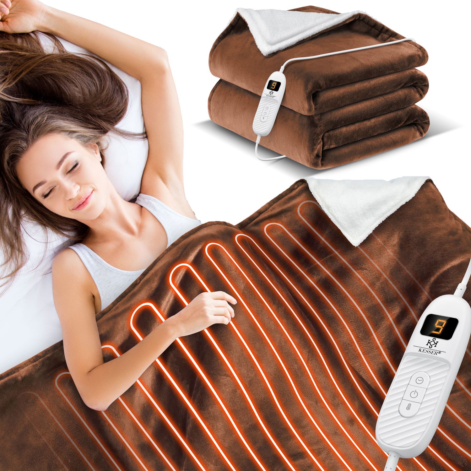 KESSER&reg; Heizdecke mit Abschaltautomatik Doppelseitig Elektrische W&auml;rmedecke | Kuscheldecke Bett, Sofa | 9 Temperaturstufen | waschbar bis 40&deg;C | mit Timer Digitalanzeige - Bild 1