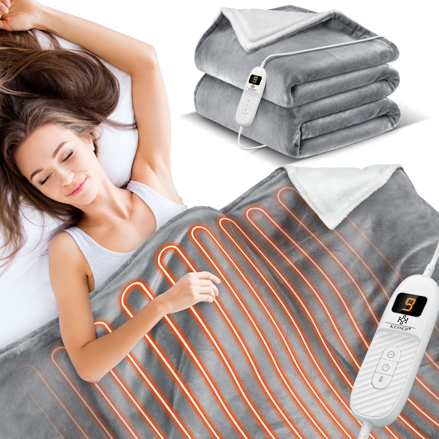 KESSER&reg; Heizdecke mit Abschaltautomatik Doppelseitig Elektrische W&auml;rmedecke | Kuscheldecke Bett, Sofa | 9 Temperaturstufen | waschbar bis 40&deg;C | mit Timer Digitalanzeige - Bild 1