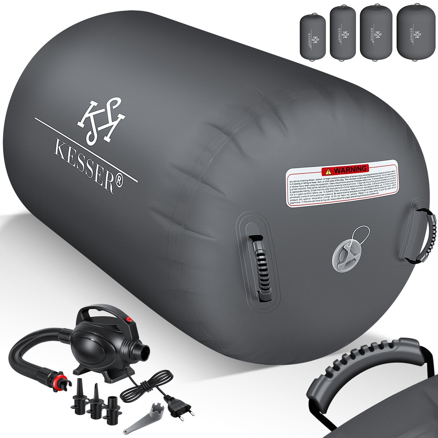 KESSER® Aufblasbare Air Roll Airtrack, Gymnastik-Rolle   inkl. Tragetasche & elektr. Luftpumpe   Barrel Gymnastik Tumbling   Yoga Gymnastik Rolle Gymnastikmatte, Fitnessrolle | 04255598312783