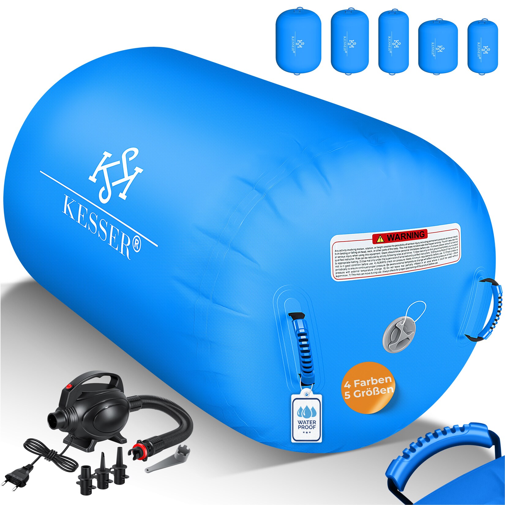KESSER® Aufblasbare Air Roll Airtrack, Gymnastik-Rolle inkl. Tragetasche & elektr. Luftpumpe Barrel Gymnastik Tumbling Yoga Gymnastik Rolle Gymnastikmatte, Fitnessrolle
