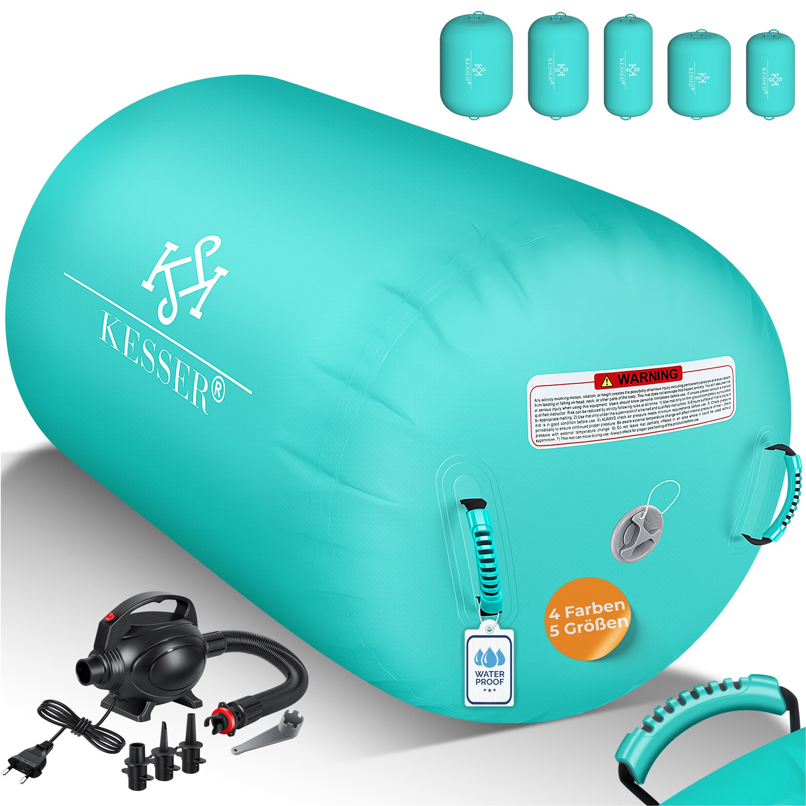 KESSER® Aufblasbare Air Roll Airtrack, Gymnastik-Rolle inkl. Tragetasche & elektr. Luftpumpe Barrel Gymnastik Tumbling Yoga Gymnastik Rolle Gymnastikmatte, Fitnessrolle