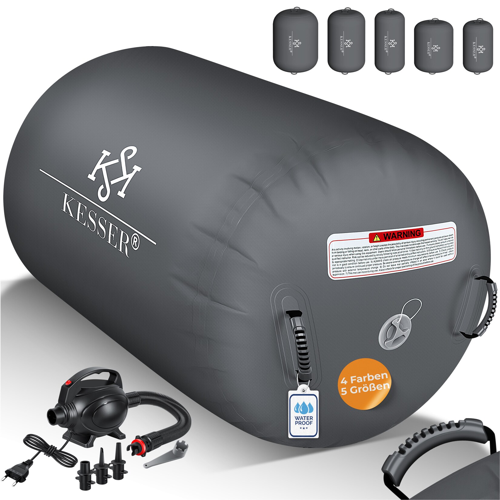 KESSER® Aufblasbare Air Roll Airtrack, Gymnastik-Rolle inkl. Tragetasche & elektr. Luftpumpe Barrel Gymnastik Tumbling Yoga Gymnastik Rolle Gymnastikmatte, Fitnessrolle